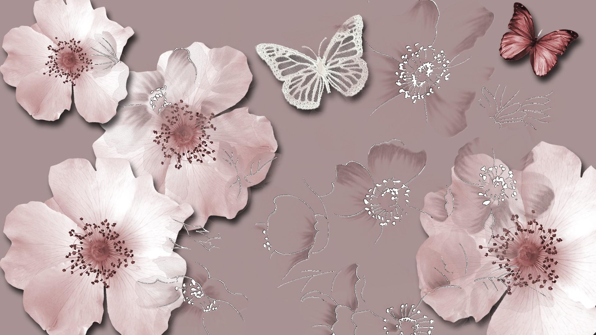 Free download wallpaper Flowers, Pink, Flower, Butterfly, Purple, Artistic on your PC desktop