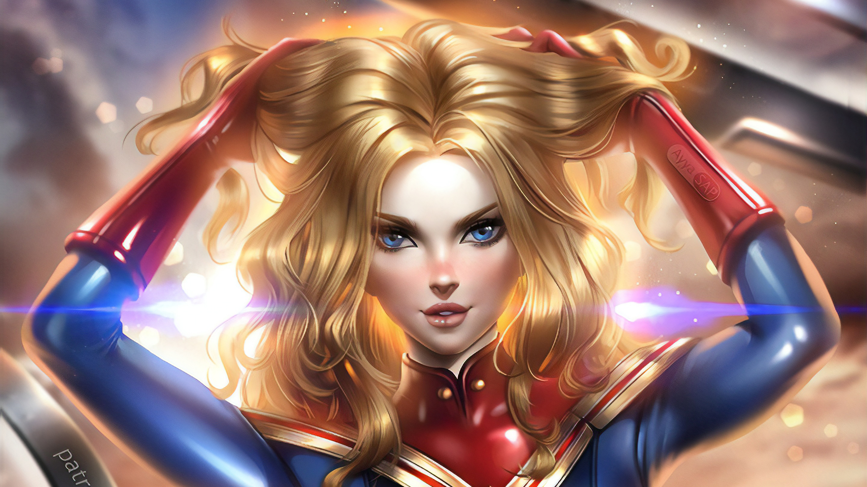 Laden Sie das Blaue Augen, Blondinen, Comics, Captain Marvel-Bild kostenlos auf Ihren PC-Desktop herunter