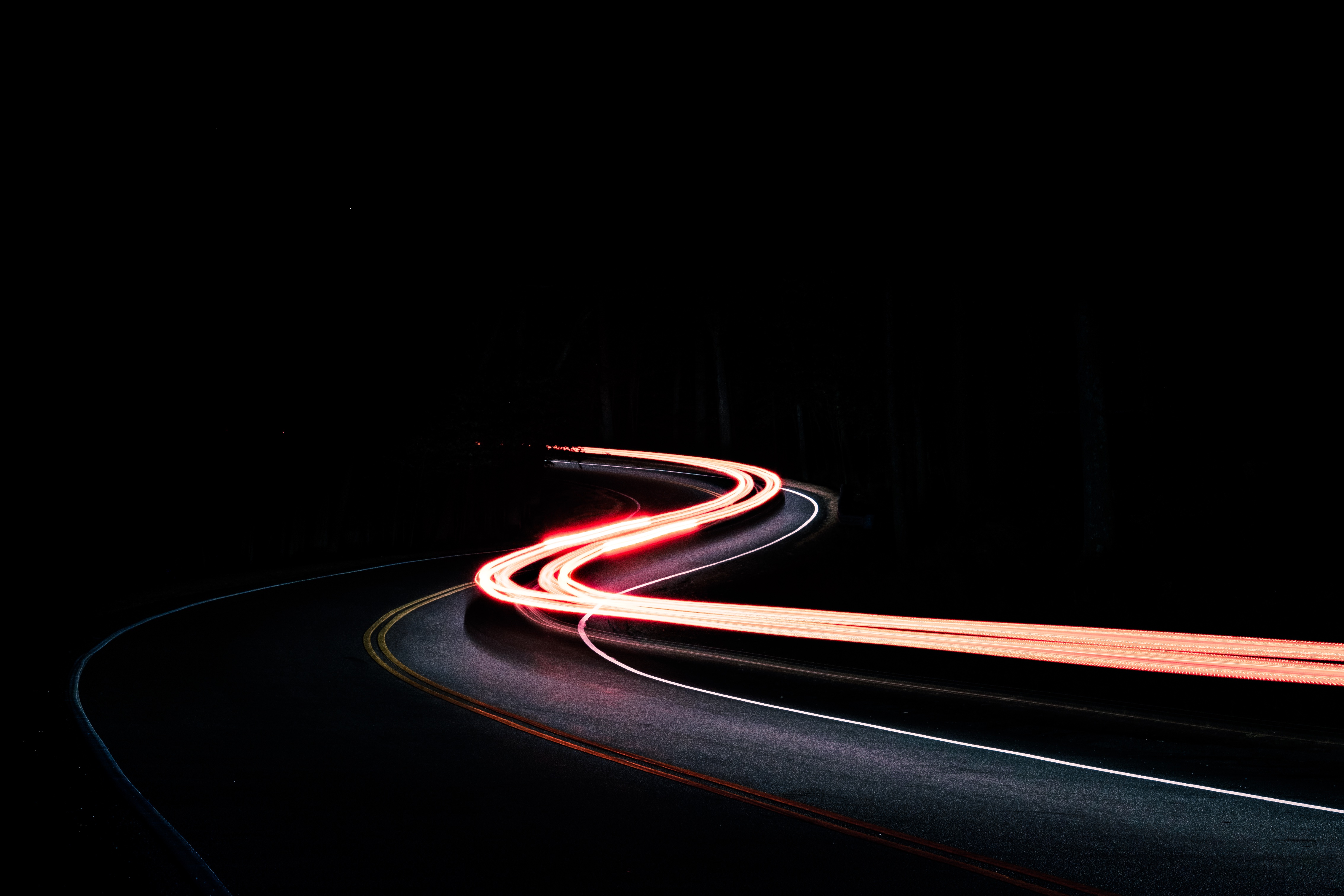 Download mobile wallpaper Turn, Road, Nature, Shine, Night, Light for free.