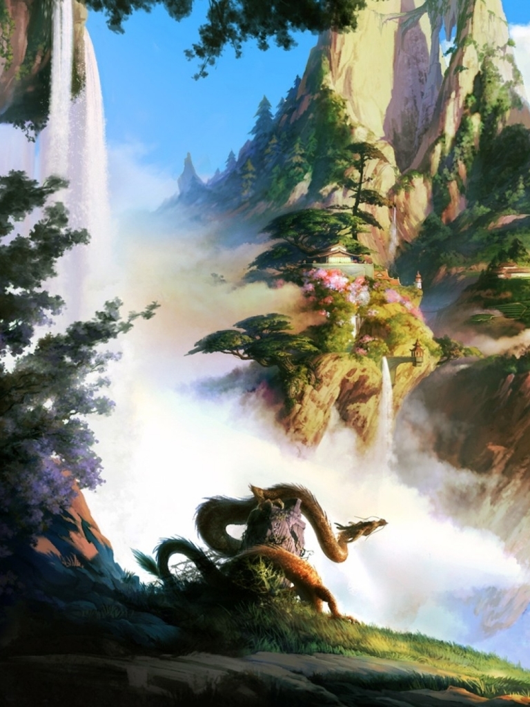 Download mobile wallpaper Landscape, Fantasy, Dragon, Oriental for free.