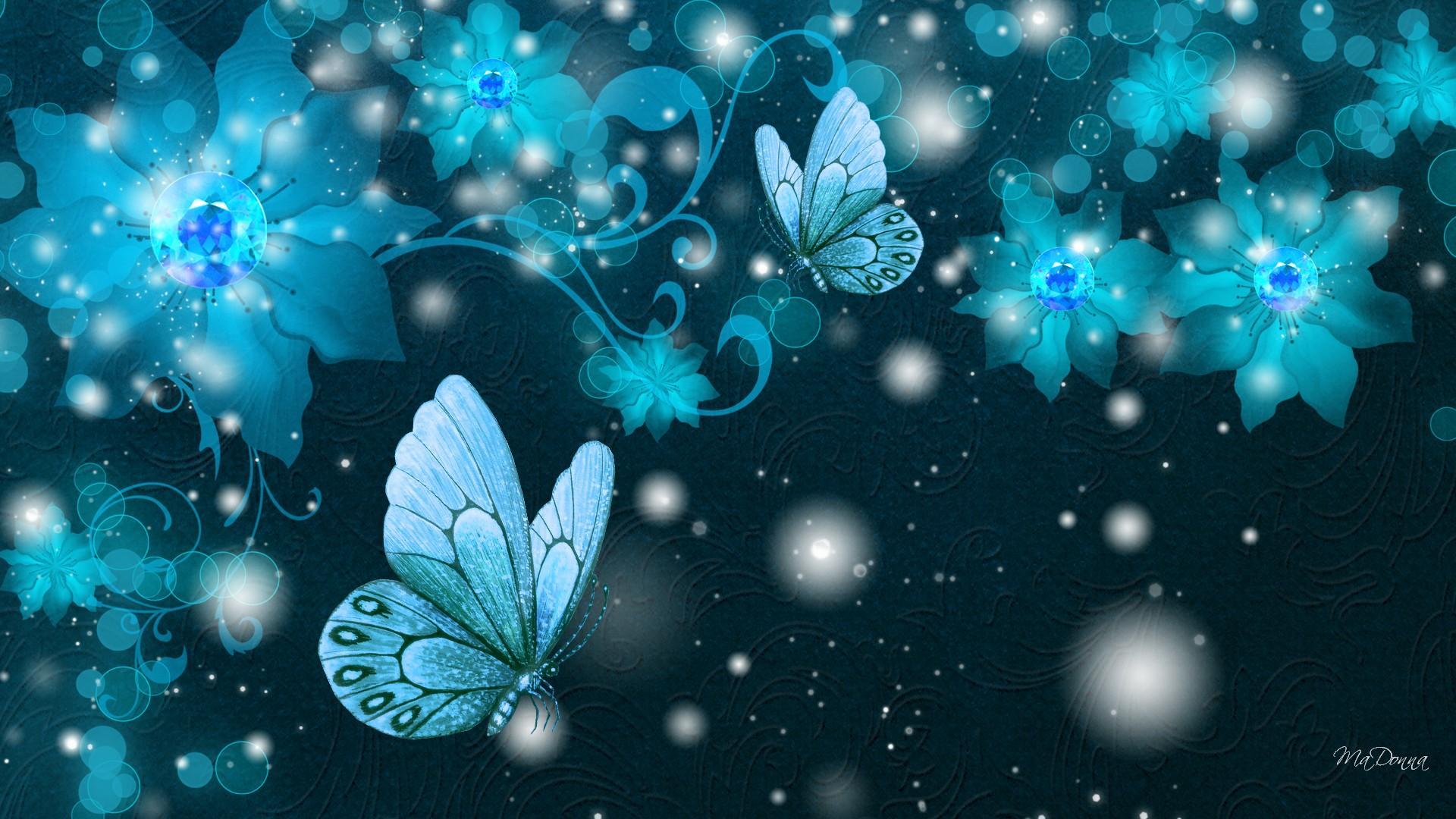 無料モバイル壁紙蝶, 輝き, 花, 芸術的, ターコイズをダウンロードします。