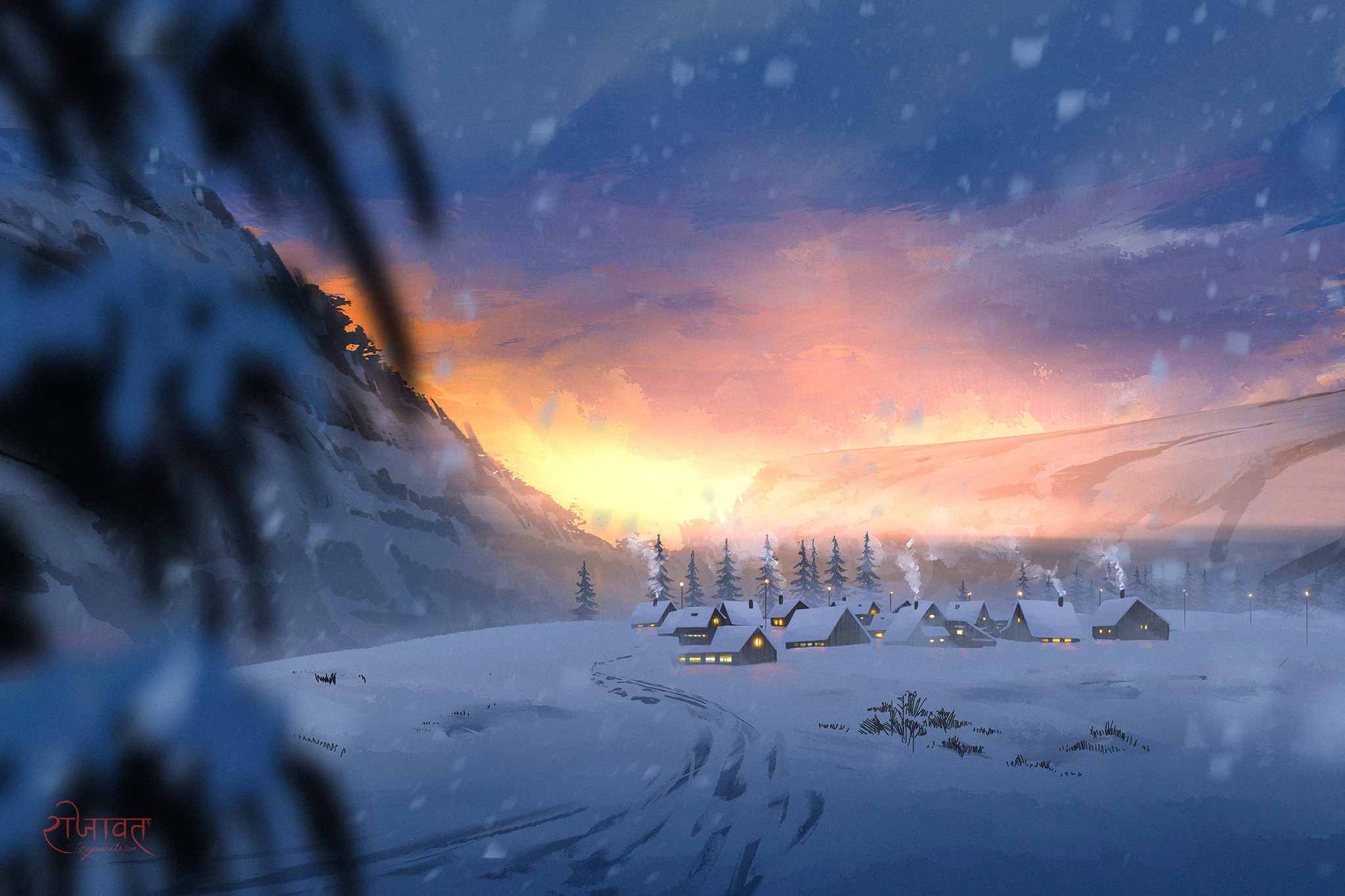 Download mobile wallpaper Winter, Sunset, Snow, Artistic for free.