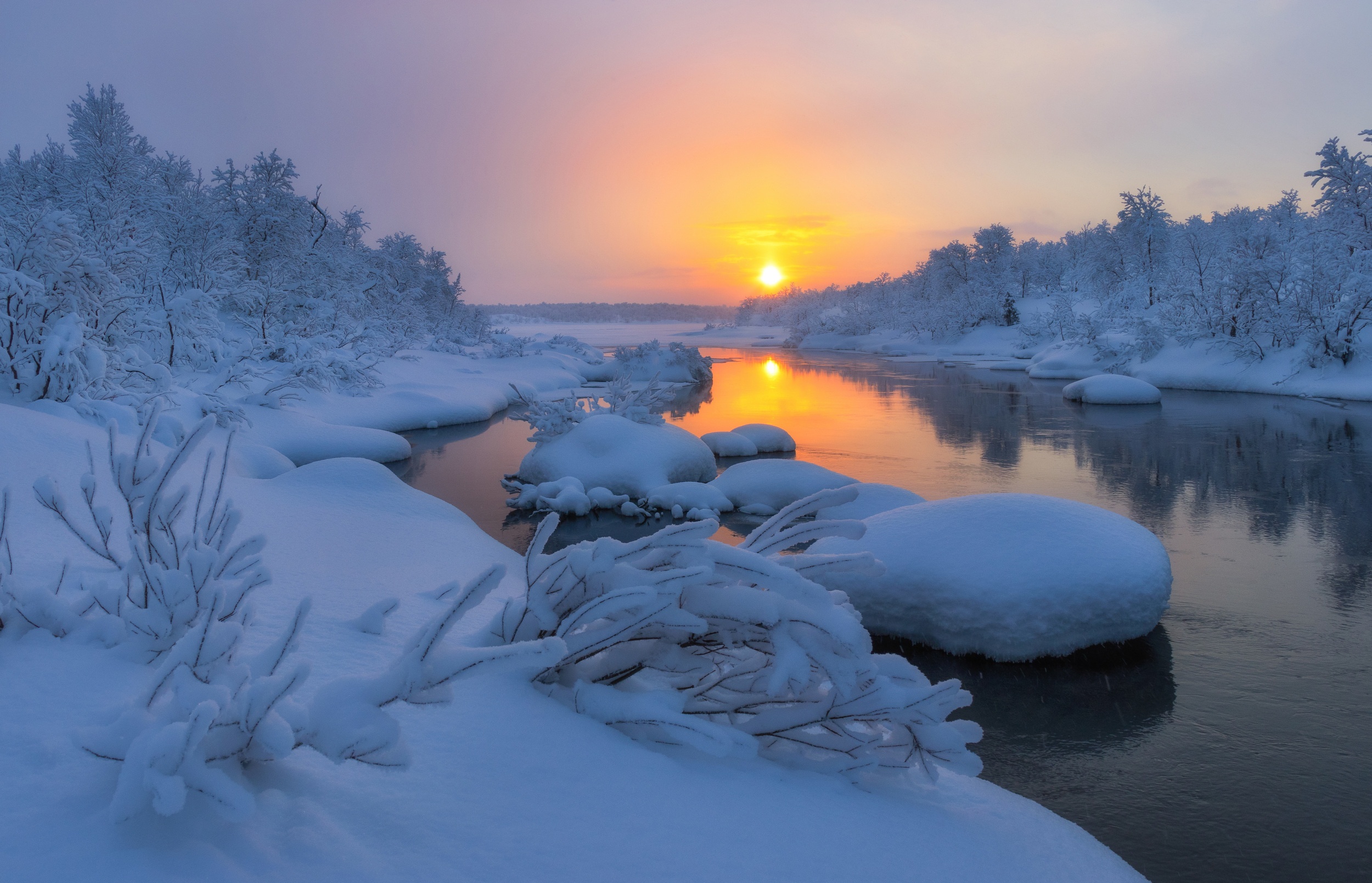 Descarga gratuita de fondo de pantalla para móvil de Paisaje, Invierno, Naturaleza, Nieve, Rio, Tierra/naturaleza.