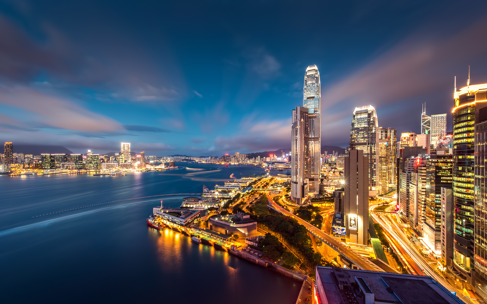 PCデスクトップに都市, 街, 超高層ビル, 建物, 光, 香港, 夜, マンメイド, 街並み画像を無料でダウンロード