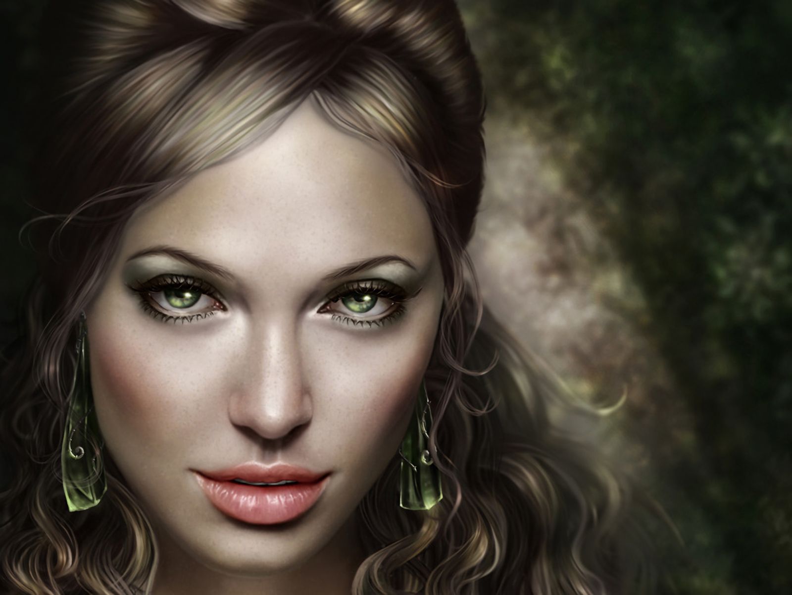 Free download wallpaper Fantasy, Face, Women, Earrings, Green Eyes on your PC desktop