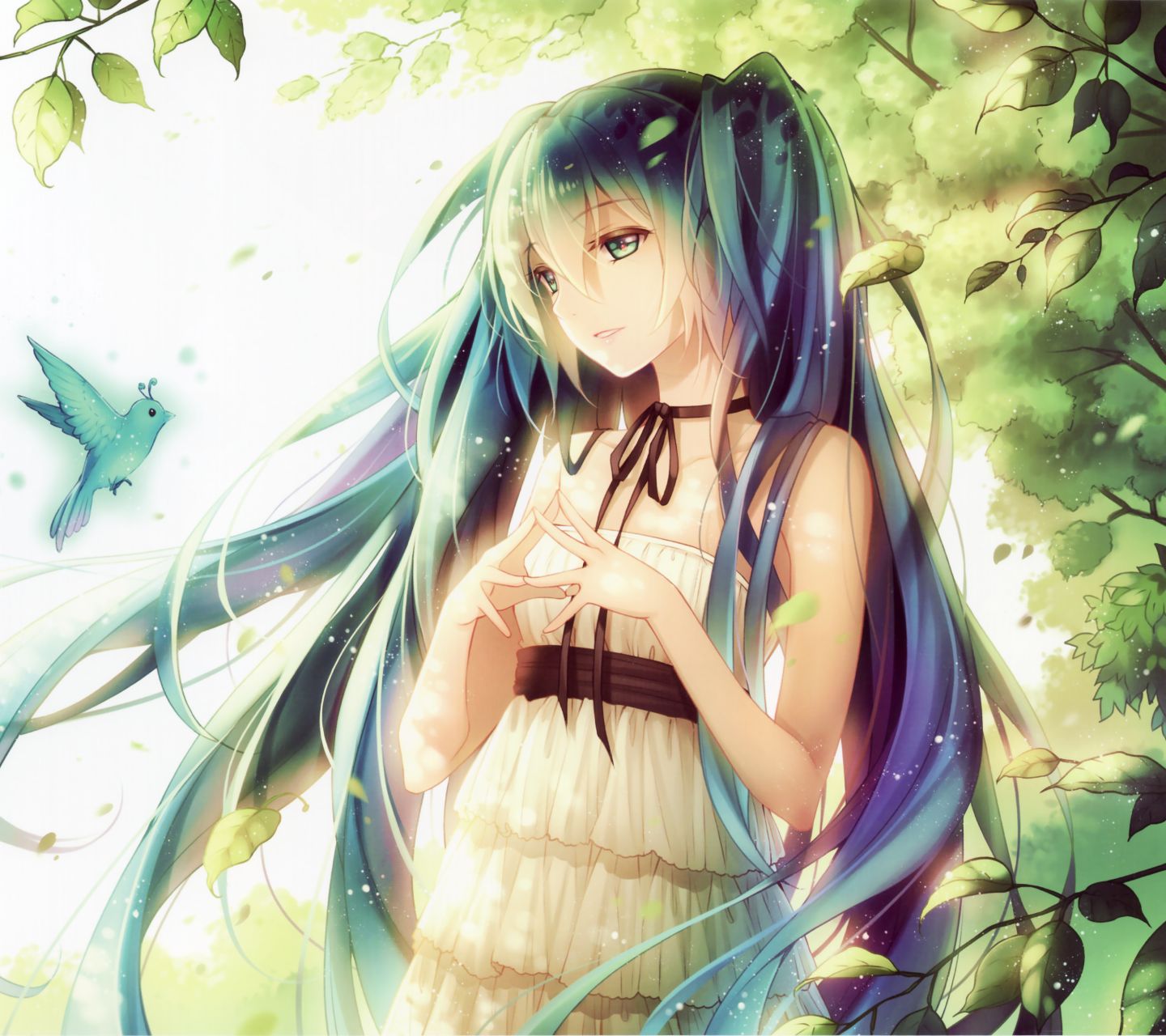 Download mobile wallpaper Anime, Bird, Vocaloid, Blue Hair, Hatsune Miku, Long Hair for free.