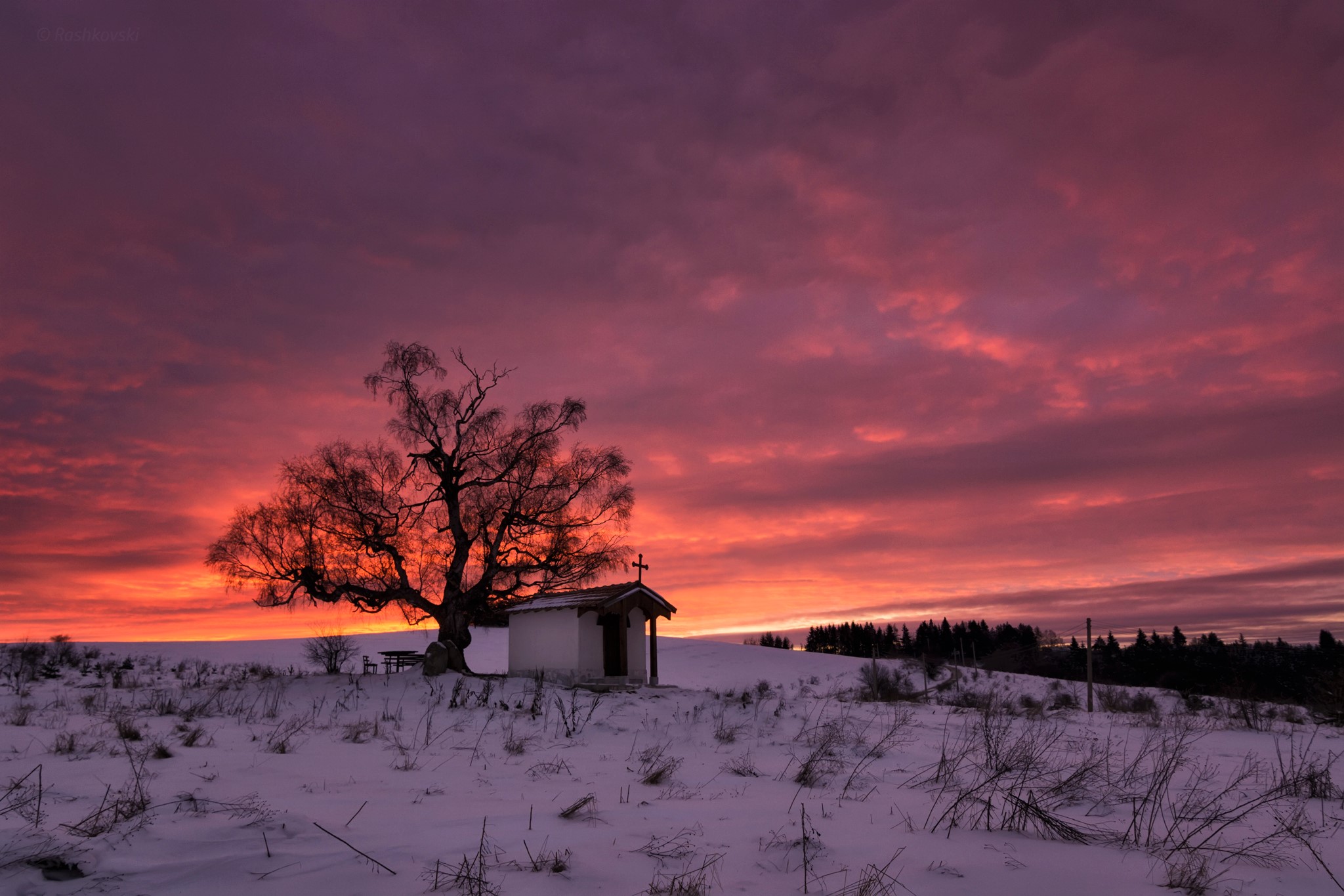 religious, chapel, church, pink, sky, snow, sunset, winter wallpaper for mobile