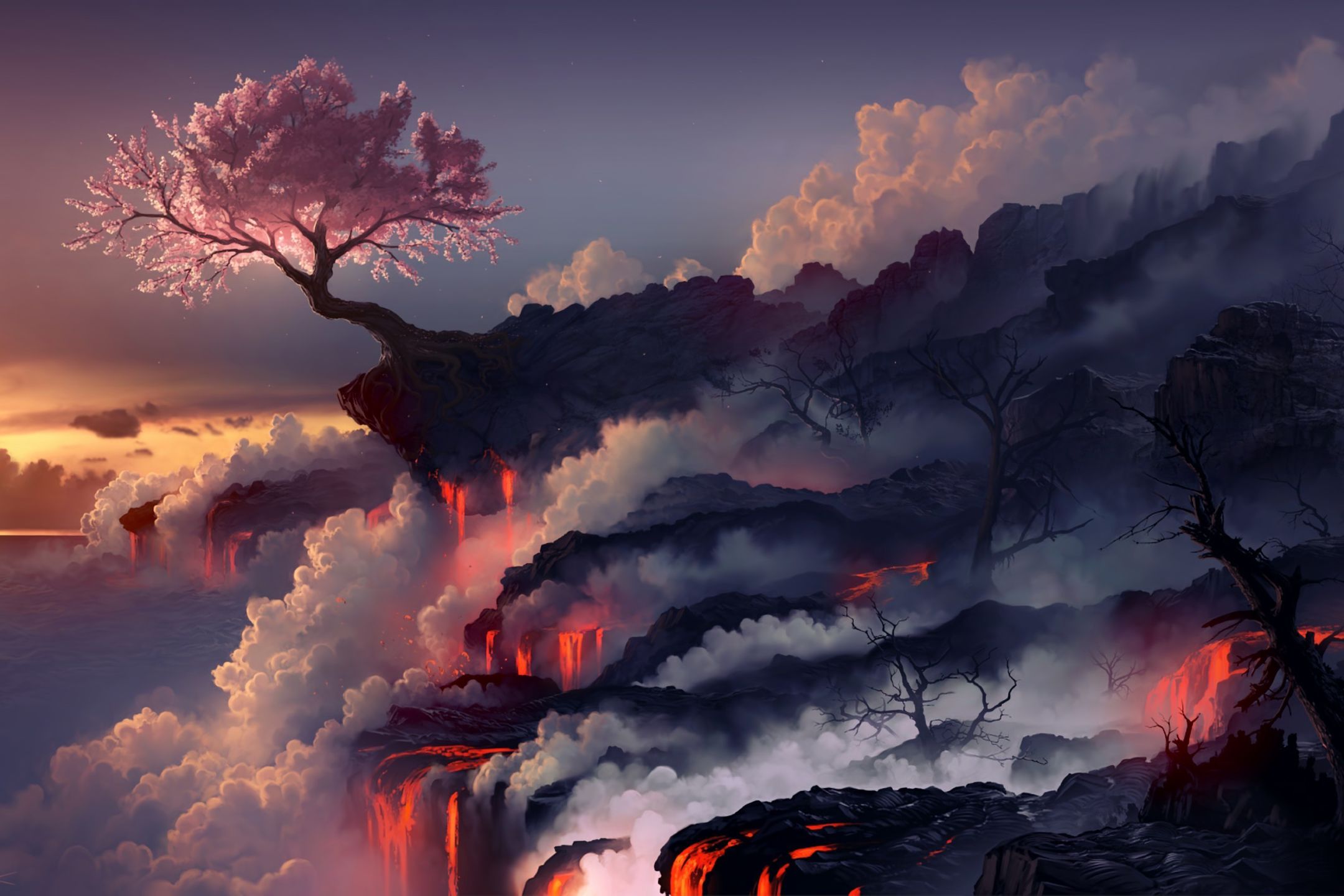 PCデスクトップに風景, ゲーム, 溶岩, 桜の花, さくら, マジック：ザ・ギャザリング画像を無料でダウンロード