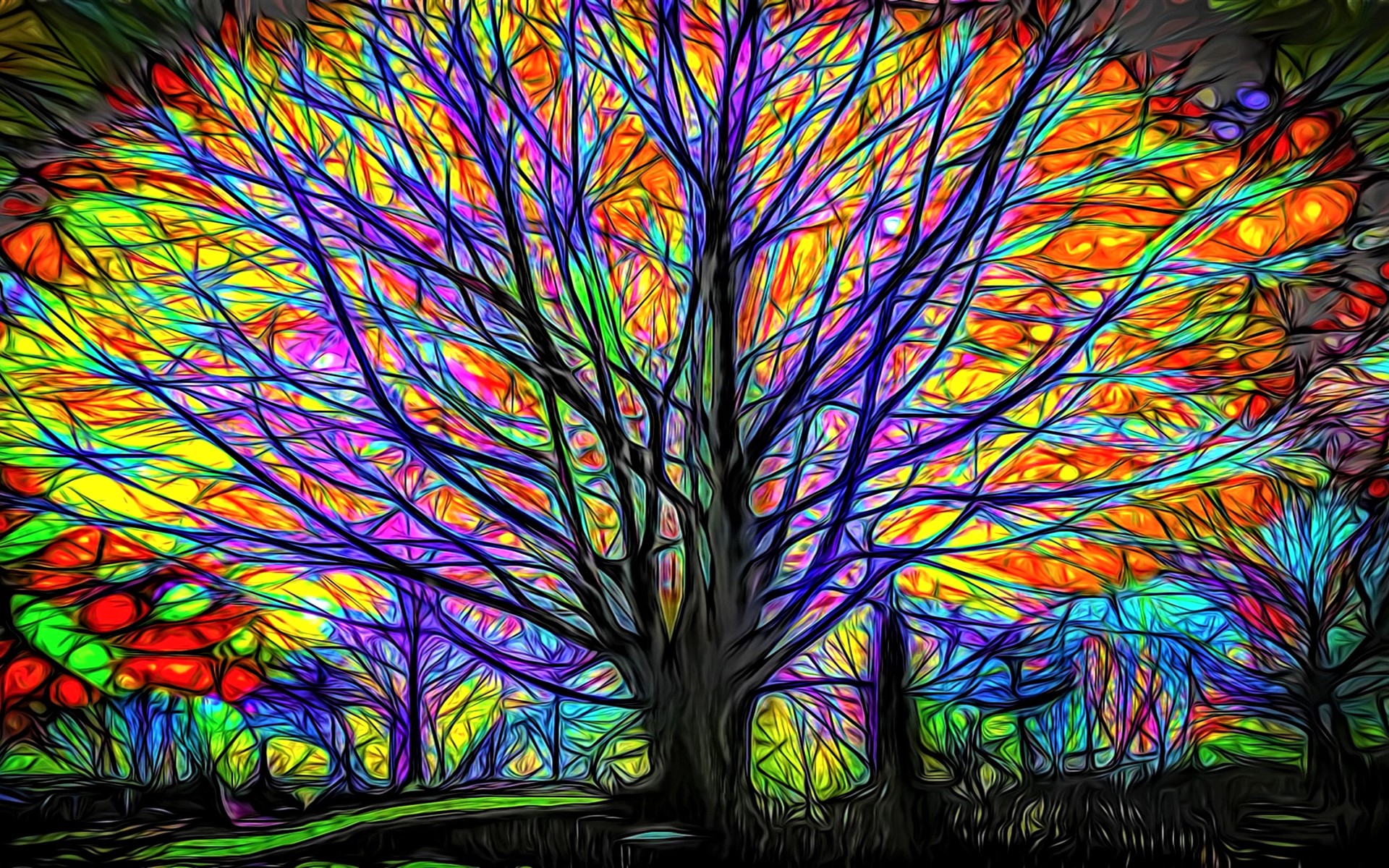 Download mobile wallpaper Tree, Colors, Colorful, Artistic, Cgi for free.