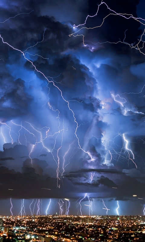 Download mobile wallpaper Night, Lightning, City, Horizon, Cloud, Photography, Foudre for free.