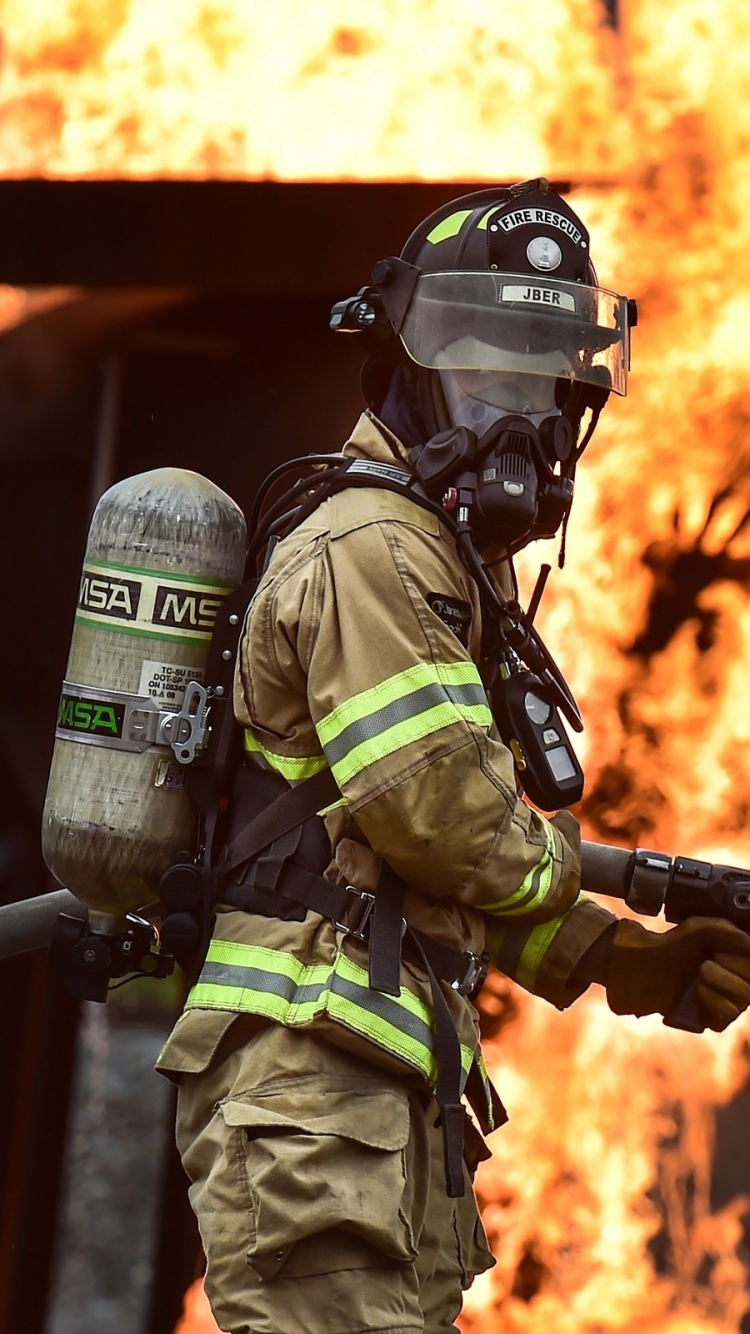 firefighter, men, hose, fire, flame HD wallpaper