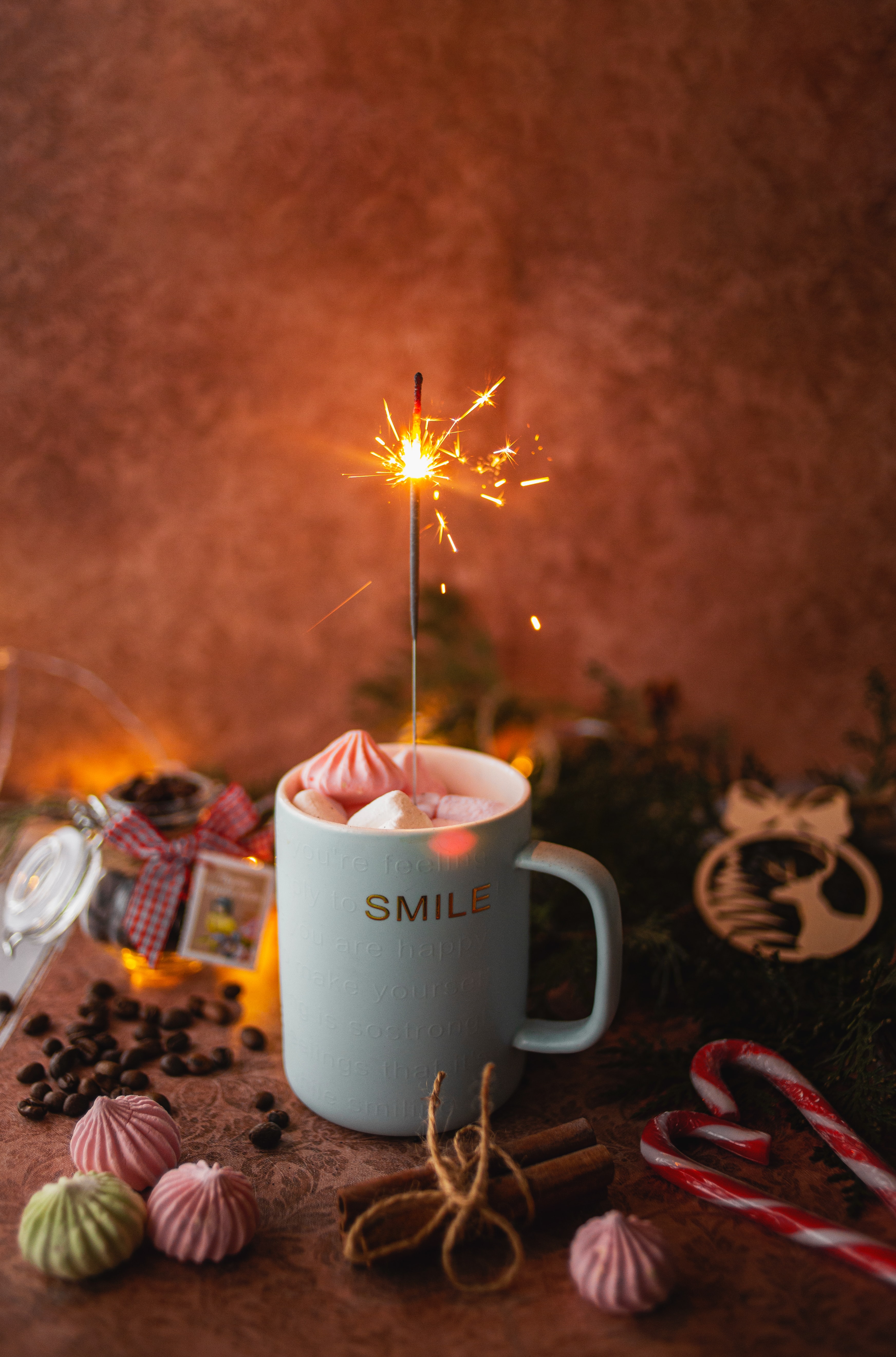 miscellanea, holiday, mug, sparks, cup, miscellaneous, marshmallow, bengal lights, sparklers, zephyr