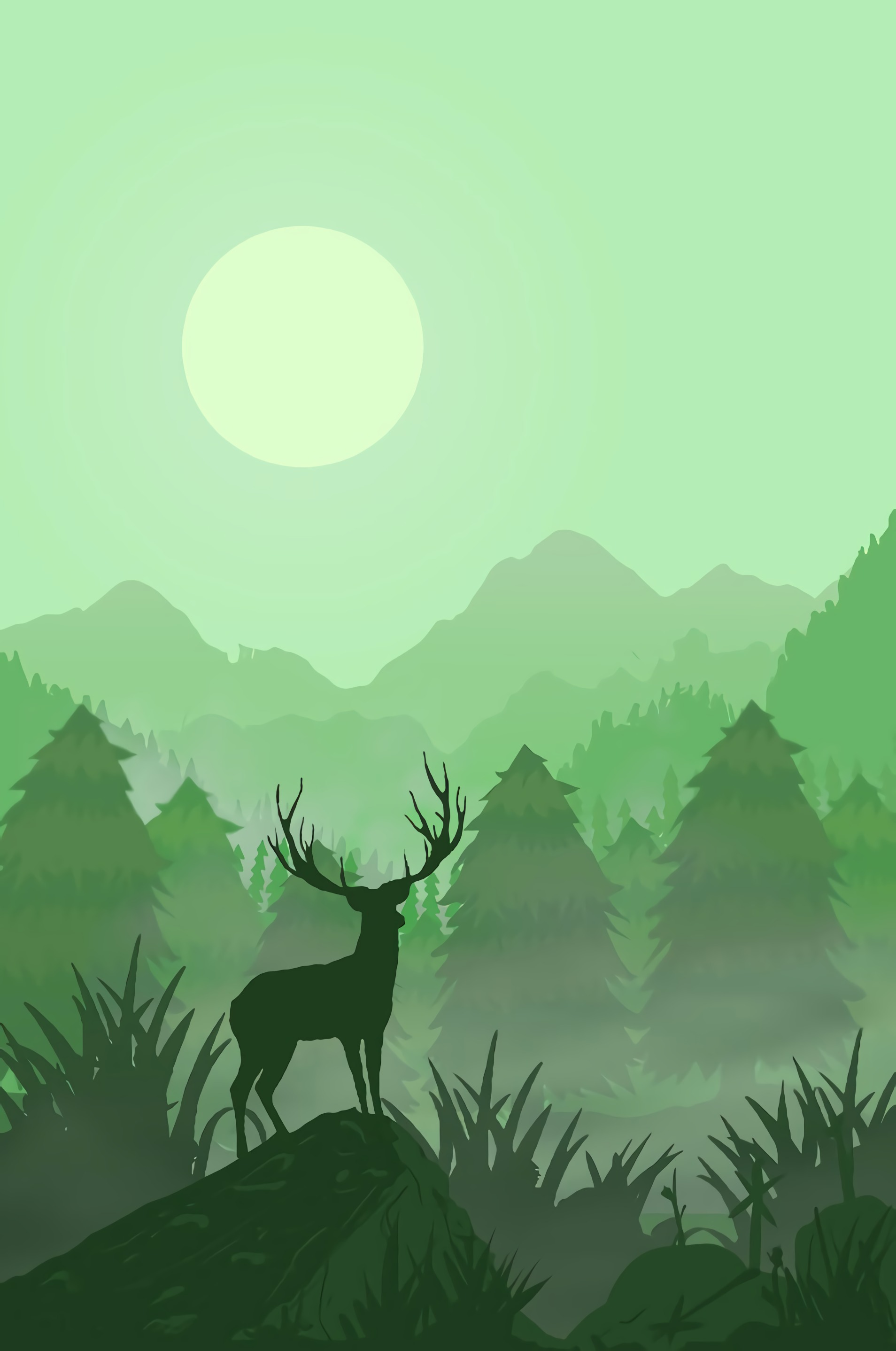 vector, art, deer, moon, horns Full HD