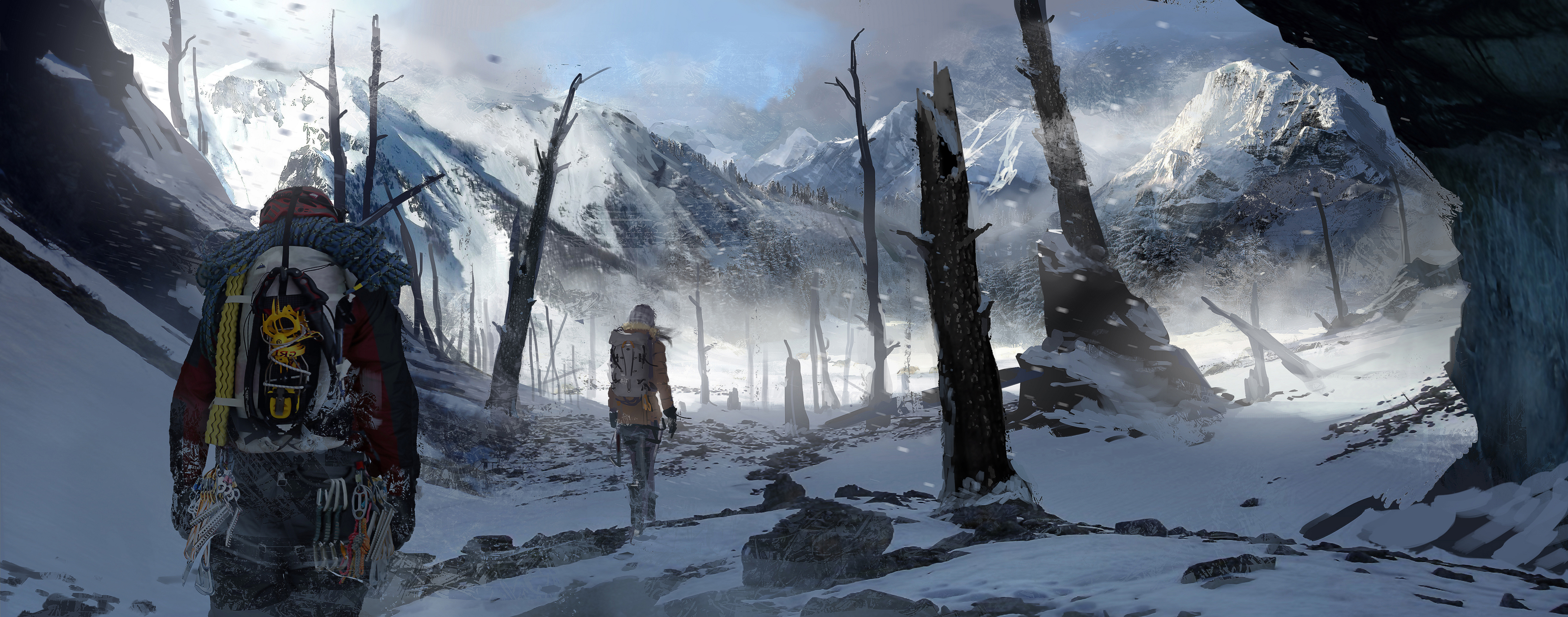 Laden Sie das Schnee, Tomb Raider, Gebirge, Schneefall, Computerspiele, Lara Croft, Rise Of The Tomb Raider-Bild kostenlos auf Ihren PC-Desktop herunter