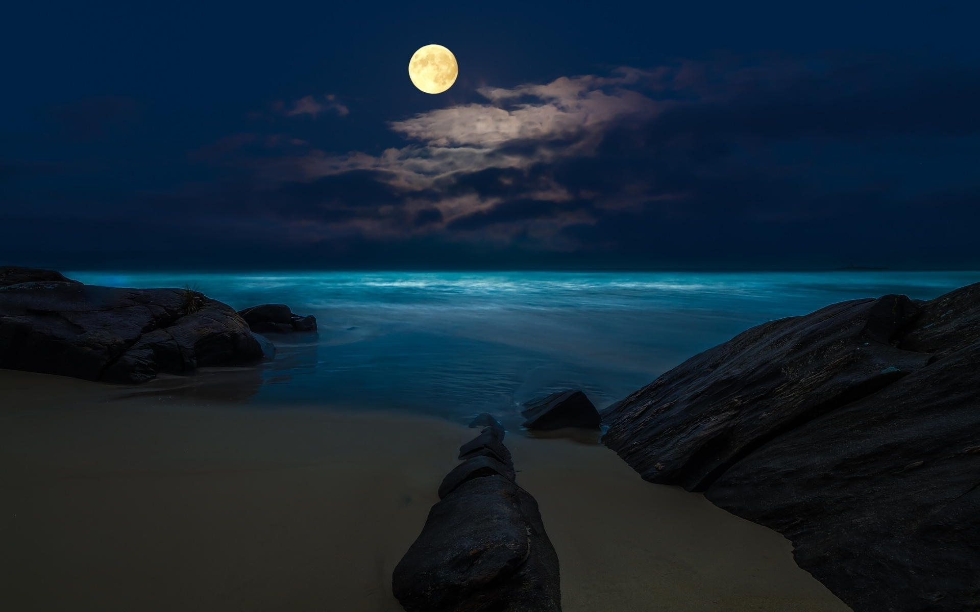 Laden Sie das Strand, Mond, Horizont, Ozean, Nacht, Meer, Erde/natur-Bild kostenlos auf Ihren PC-Desktop herunter