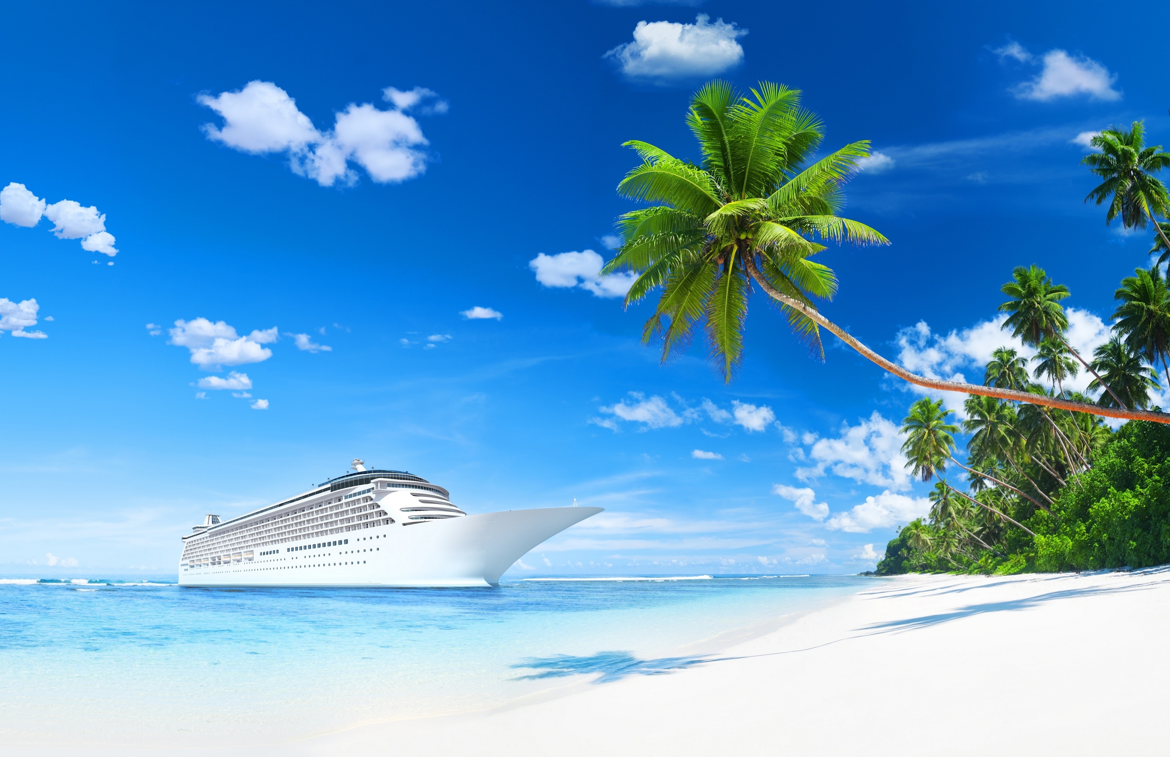 348775 descargar fondo de pantalla playa, cruceros, vehículos, buque de cruceros, palmera, zona tropical: protectores de pantalla e imágenes gratis