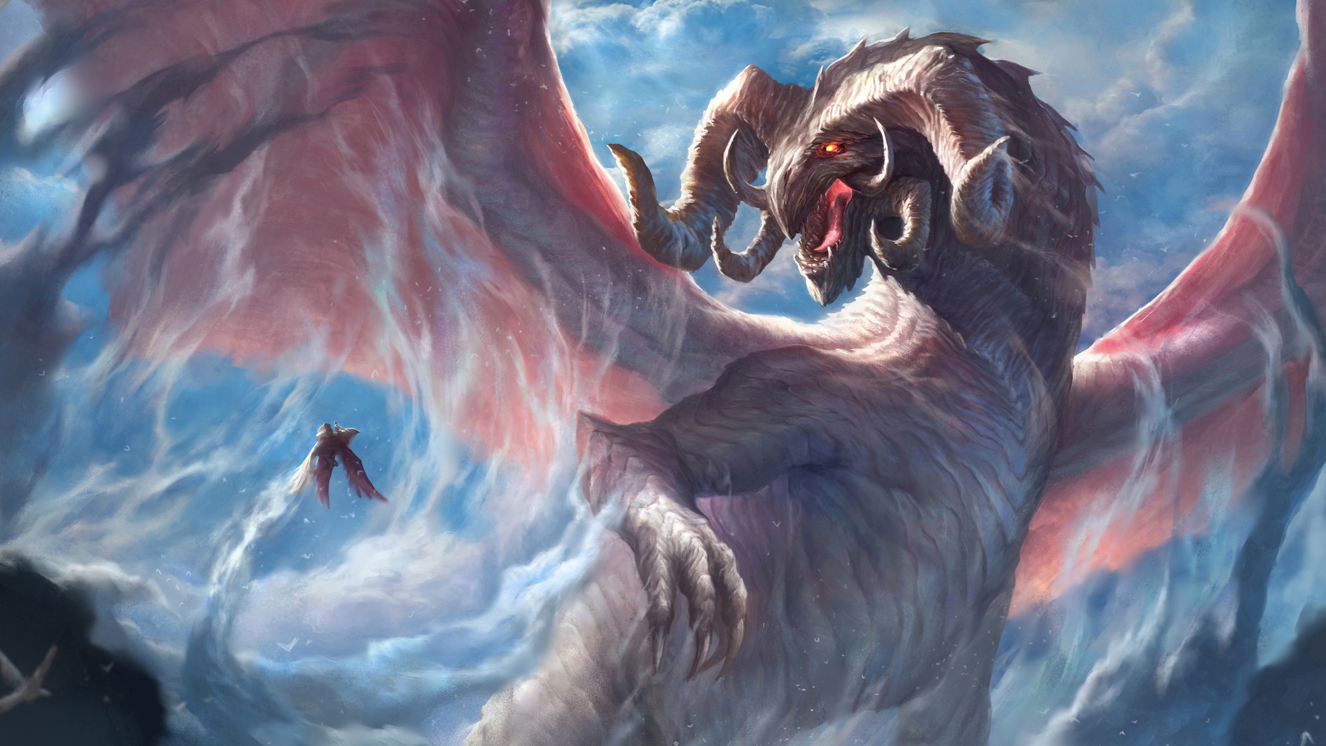Download mobile wallpaper Fantasy, Dragon, Horns, Griffin for free.