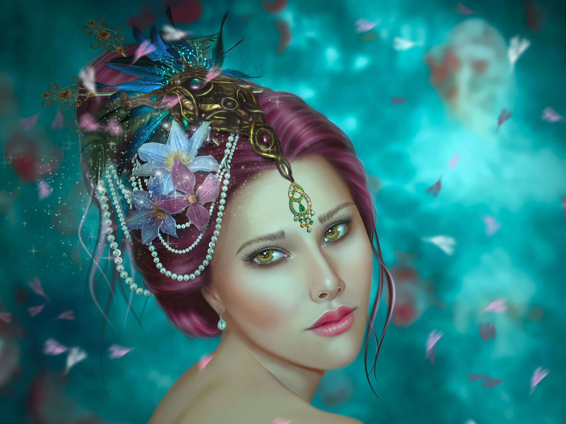 Download mobile wallpaper Fantasy, Jewelry, Face, Women, Pink Hair for free.