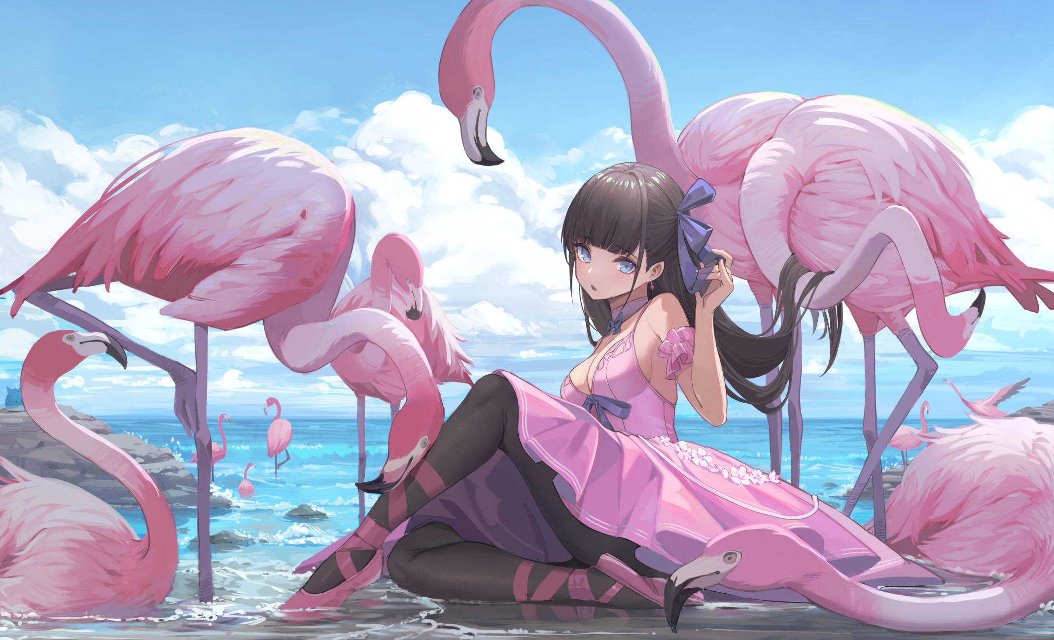 Download mobile wallpaper Anime, Flamingo, Girl for free.