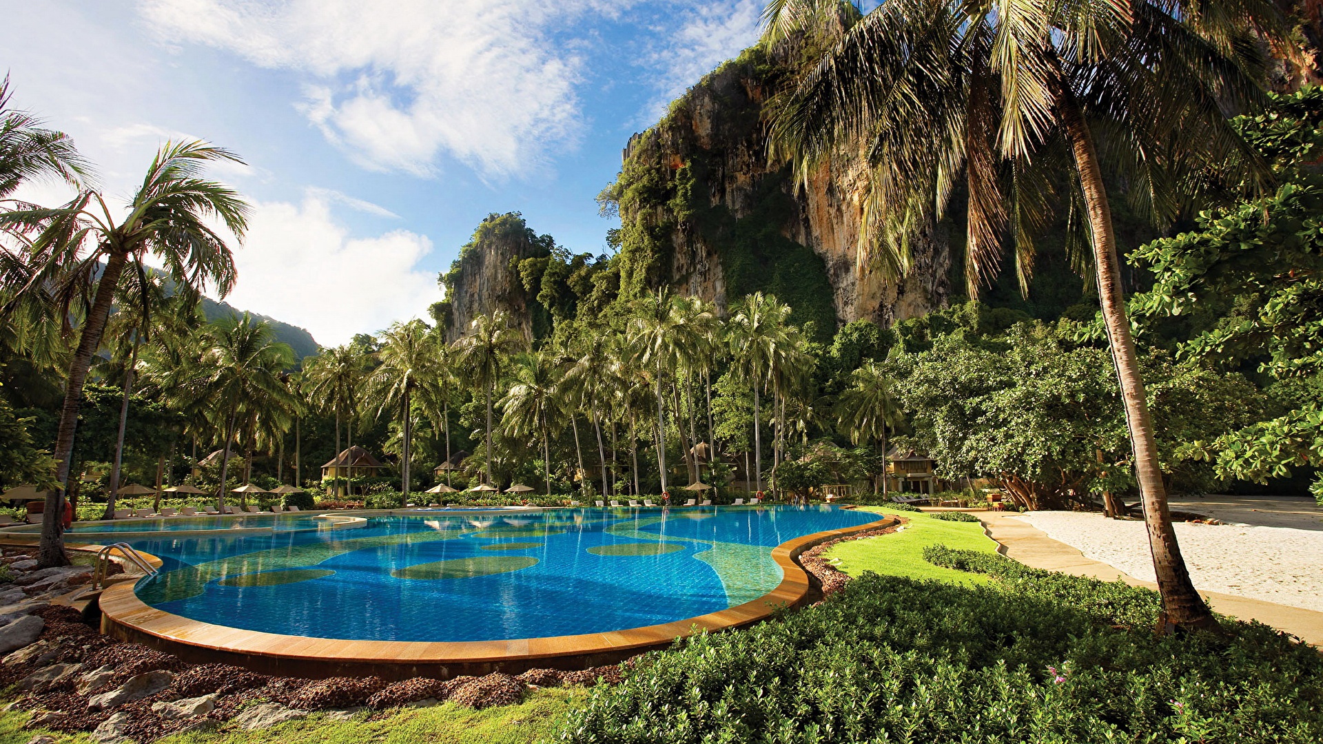 Free download wallpaper Resort, Pool, Thailand, Man Made, Palm Tree on your PC desktop