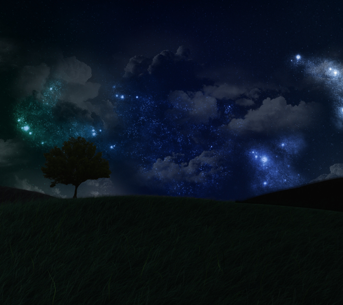 Free download wallpaper Landscape, Stars, Night, Tree, Artistic on your PC desktop