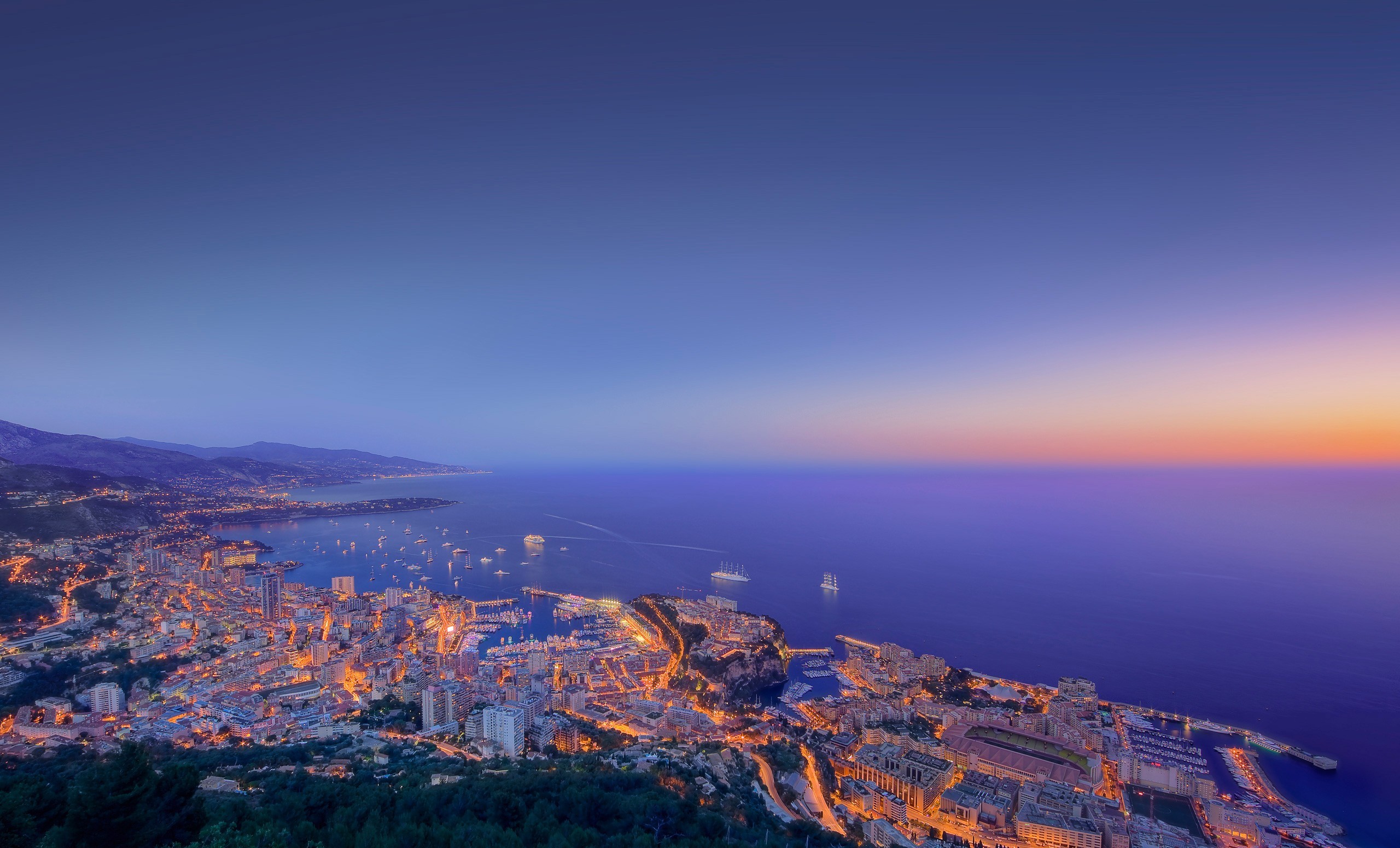 Laden Sie das Abend, Monaco, Sonnenuntergang, Menschengemacht-Bild kostenlos auf Ihren PC-Desktop herunter