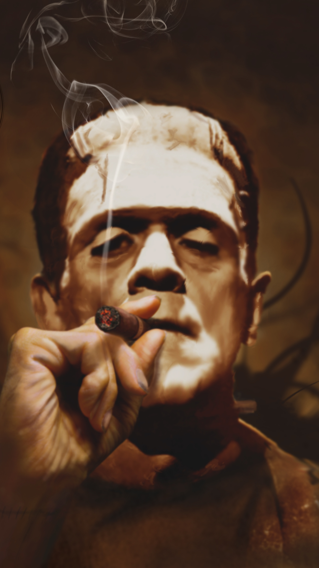 Download mobile wallpaper Dark, Frankenstein, Smoking for free.