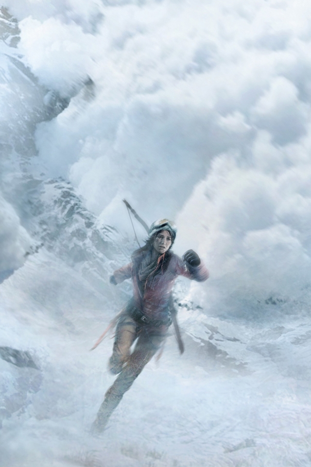 Handy-Wallpaper Schnee, Tomb Raider, Berg, Gebirge, Lawine, Computerspiele, Lara Croft, Rise Of The Tomb Raider kostenlos herunterladen.