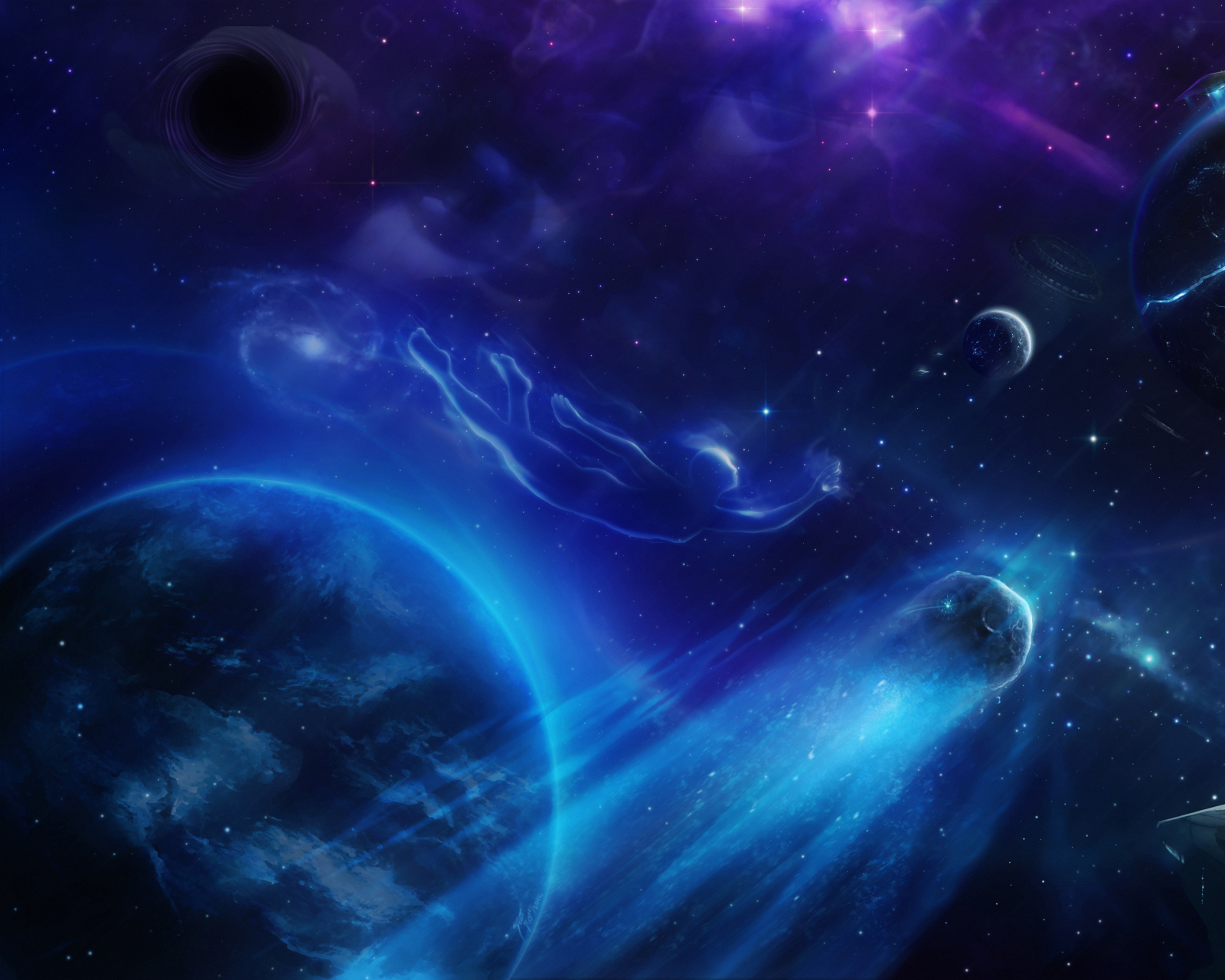 Скачать картинку Космос, Синий, Туманность, Пространство, Планета, Космический Корабль, Пурпурный, Научная Фантастика в телефон бесплатно.