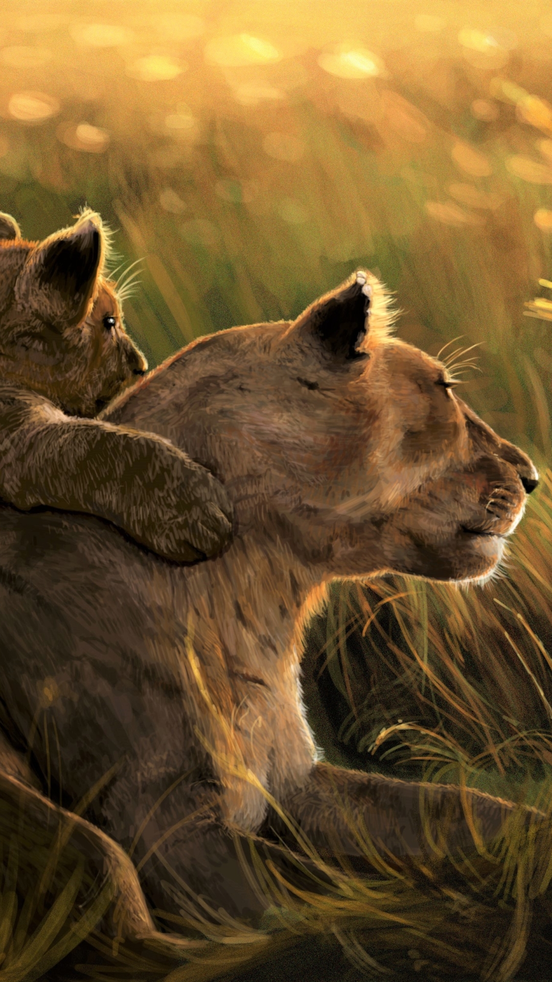 Download mobile wallpaper Cats, Love, Lion, Lioness, Animal, Baby Animal, Cub for free.