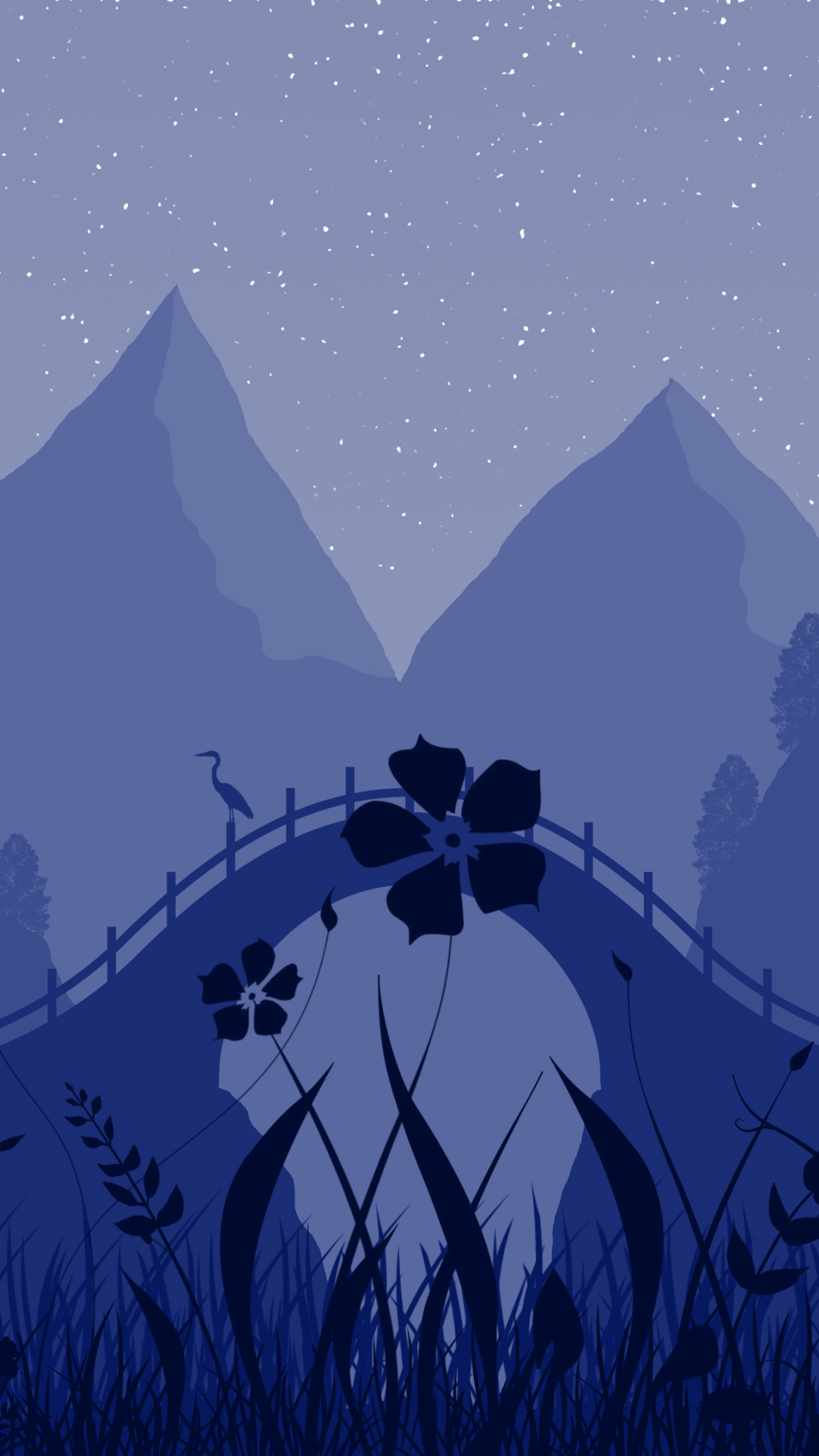 Download mobile wallpaper Landscape, Night, Mountain, Bridge, Artistic, Floral for free.