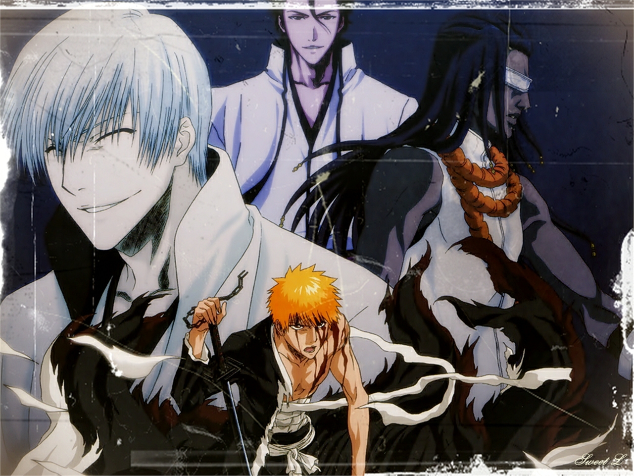 Download mobile wallpaper Anime, Bleach, Ichigo Kurosaki, Sōsuke Aizen, Gin Ichimaru, Kaname Tosen for free.