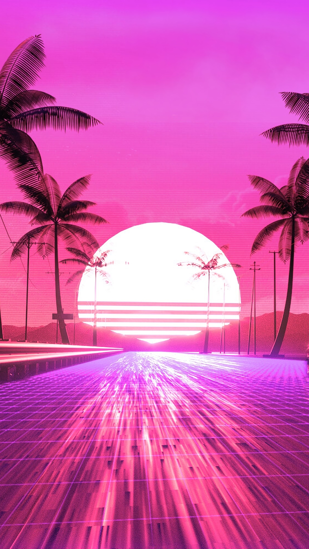 Download mobile wallpaper Sun, Pink, Artistic, Palm Tree, Retro Wave for free.