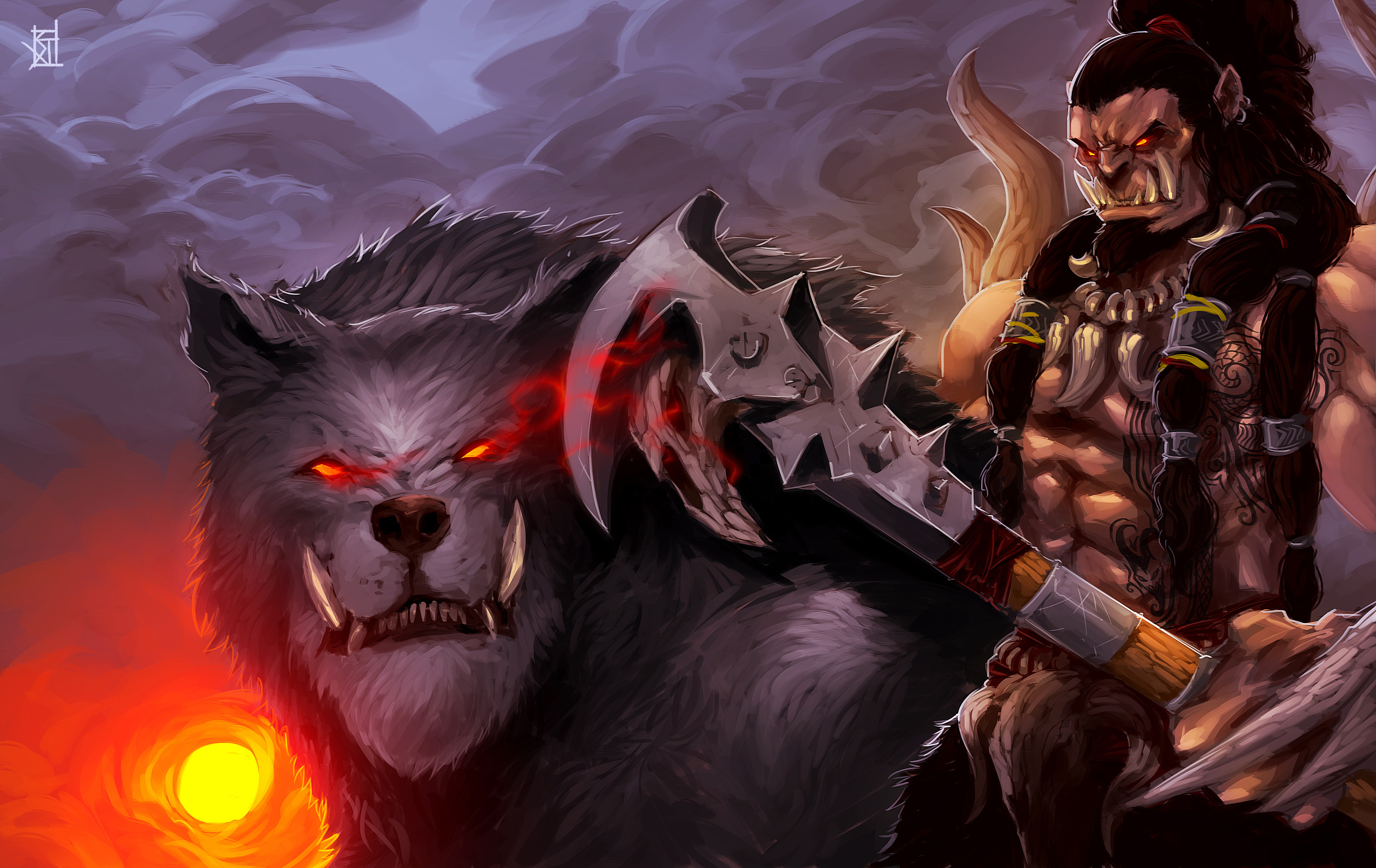 Handy-Wallpaper Warcraft, Wolf, Krieger, Axt, Computerspiele, Ork kostenlos herunterladen.