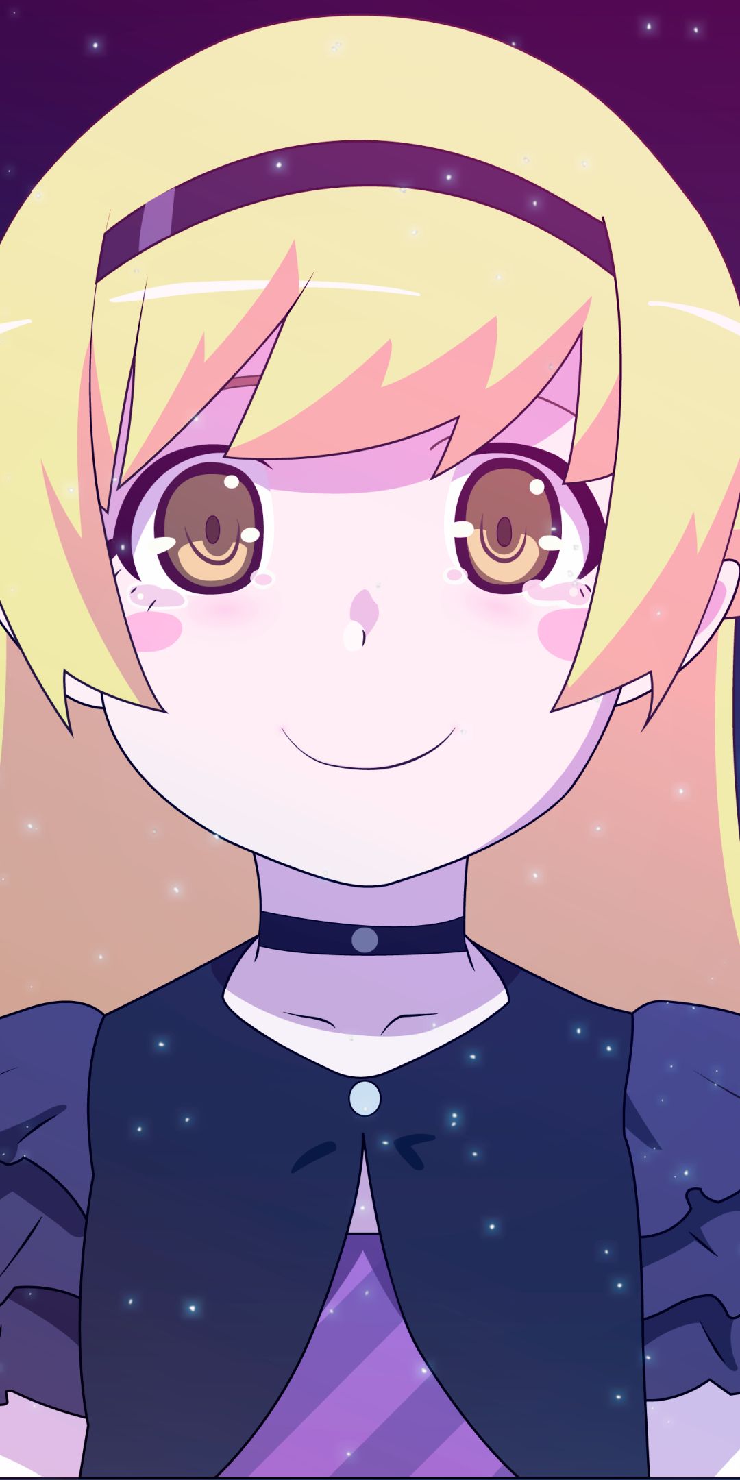 Handy-Wallpaper Lächeln, Blond, Gesicht, Blondinen, Animes, Lange Haare, Monogatari (Serie), Shinobu Oshino kostenlos herunterladen.