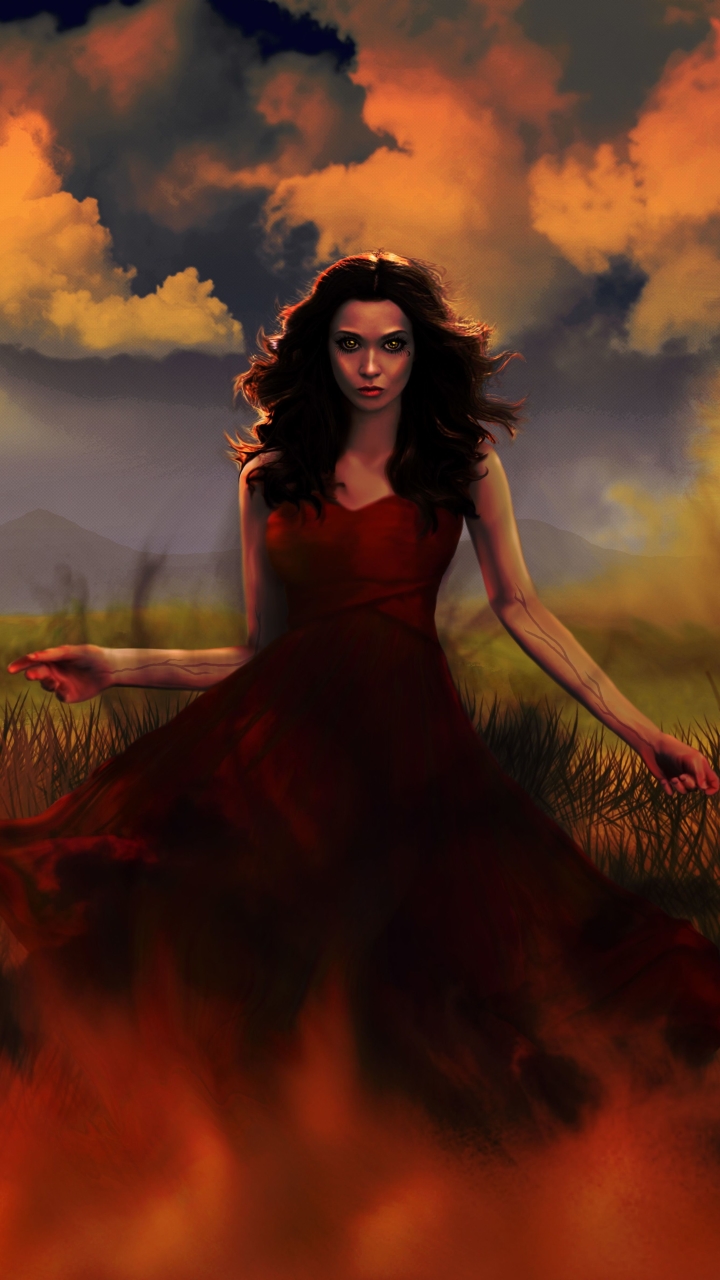 Descarga gratuita de fondo de pantalla para móvil de Fantasía, Vampiro, Vestido Rojo.