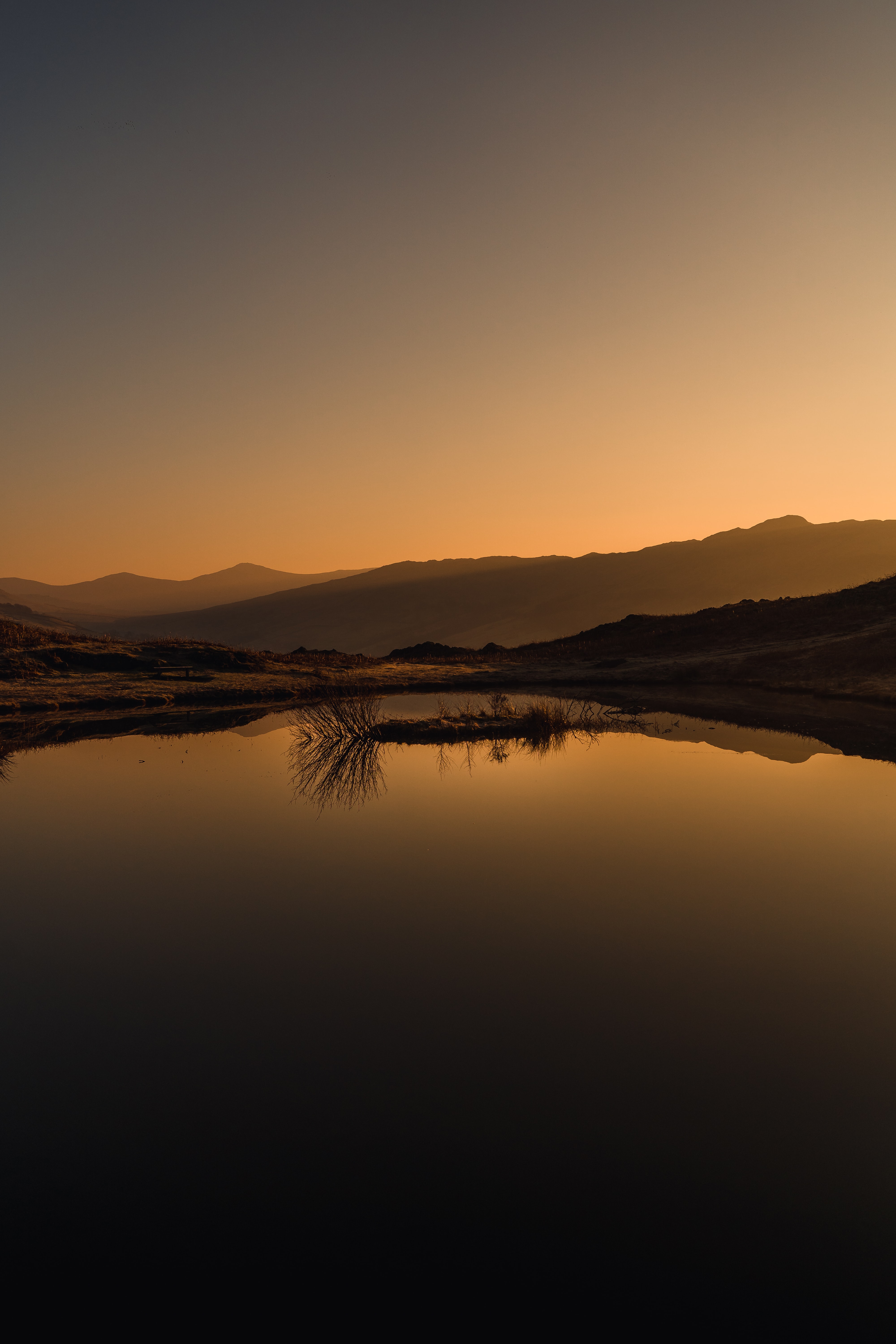 landscape, sunset, nature, mountains, lake, reflection cellphone