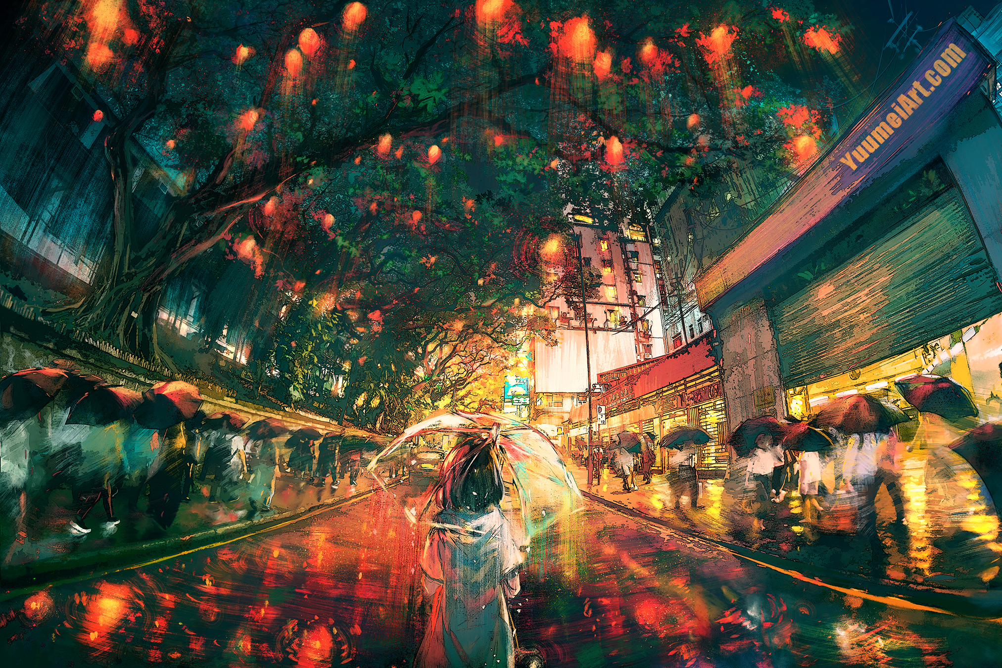 Free download wallpaper Anime, People, Night, Umbrella, Street, Original on your PC desktop