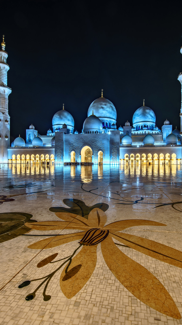 religious, sheikh zayed grand mosque, architecture, dome, abu dhabi, united arab emirates, light, night, mosque, mosques Full HD