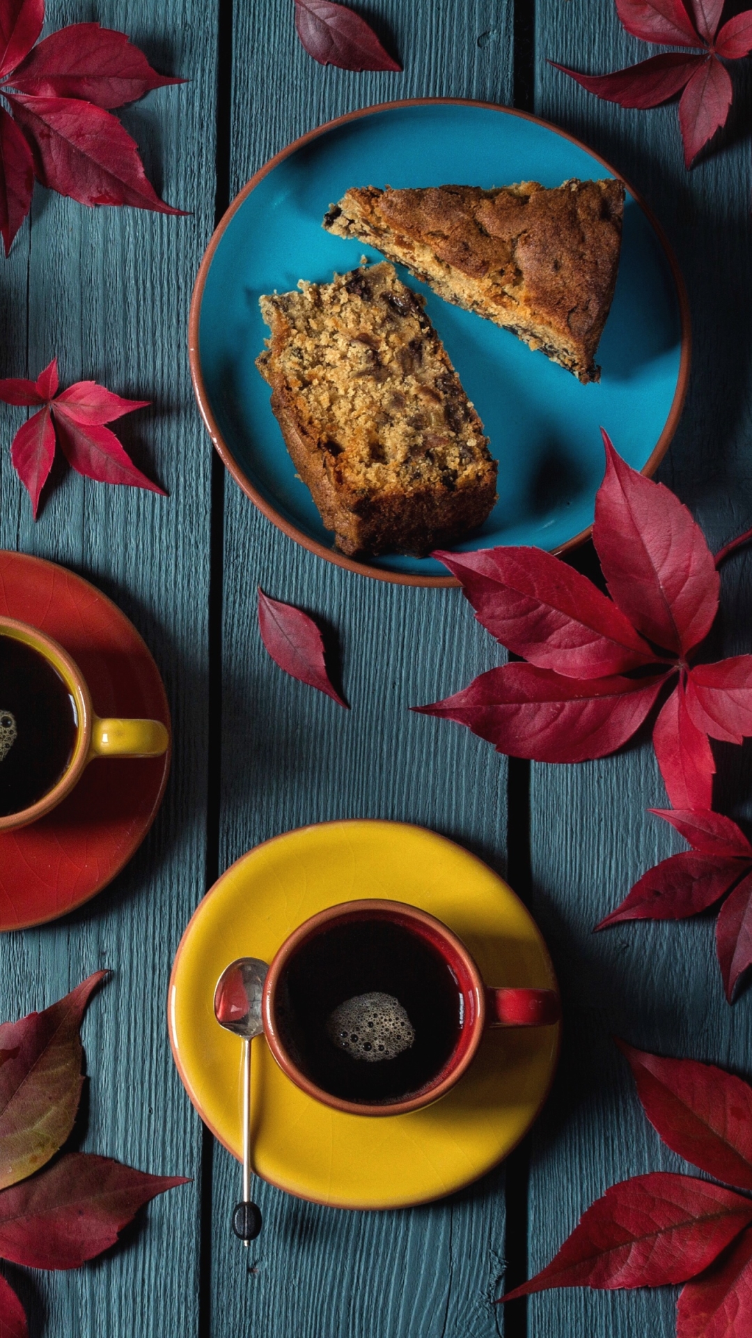 Download mobile wallpaper Coffee, Pumpkin, Still Life, Leaf, Fall, Cake, Glove, Photography for free.