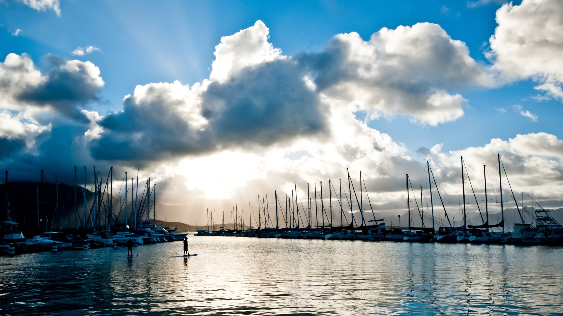 Download mobile wallpaper Clouds, Rivers, Yachts, Landscape for free.