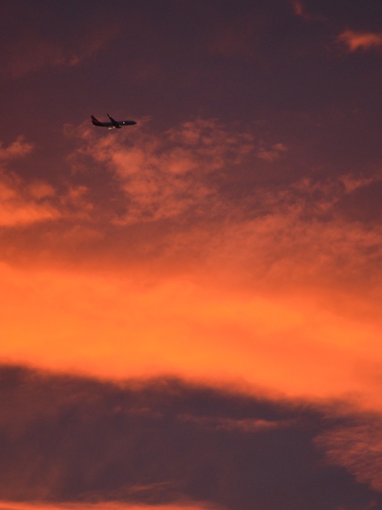 Download mobile wallpaper Sunset, Sky, Earth, Airplane, Cloud, Bushfire for free.