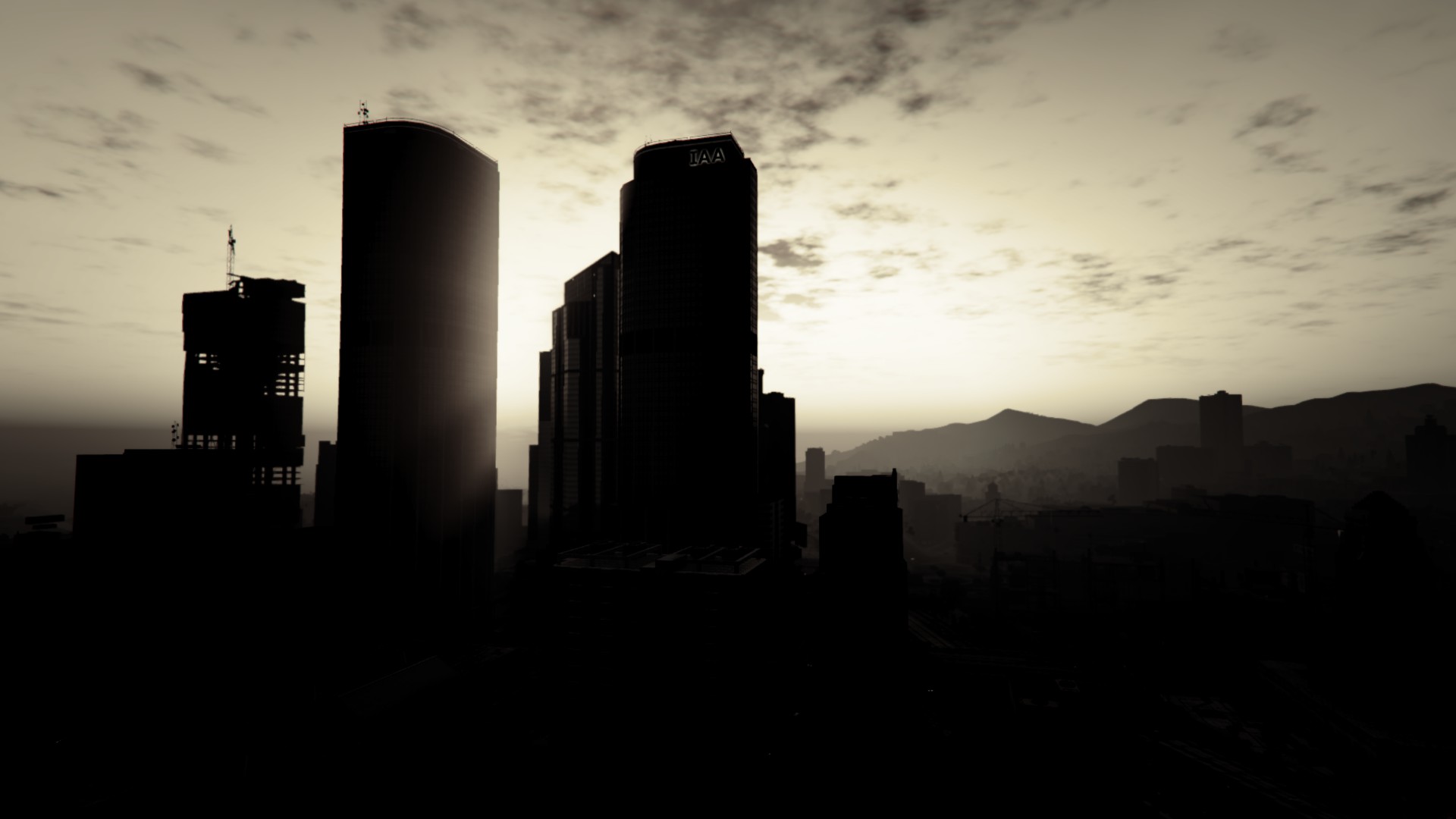 Download mobile wallpaper Sky, Skyscraper, Video Game, Black & White, Grand Theft Auto, Grand Theft Auto V for free.