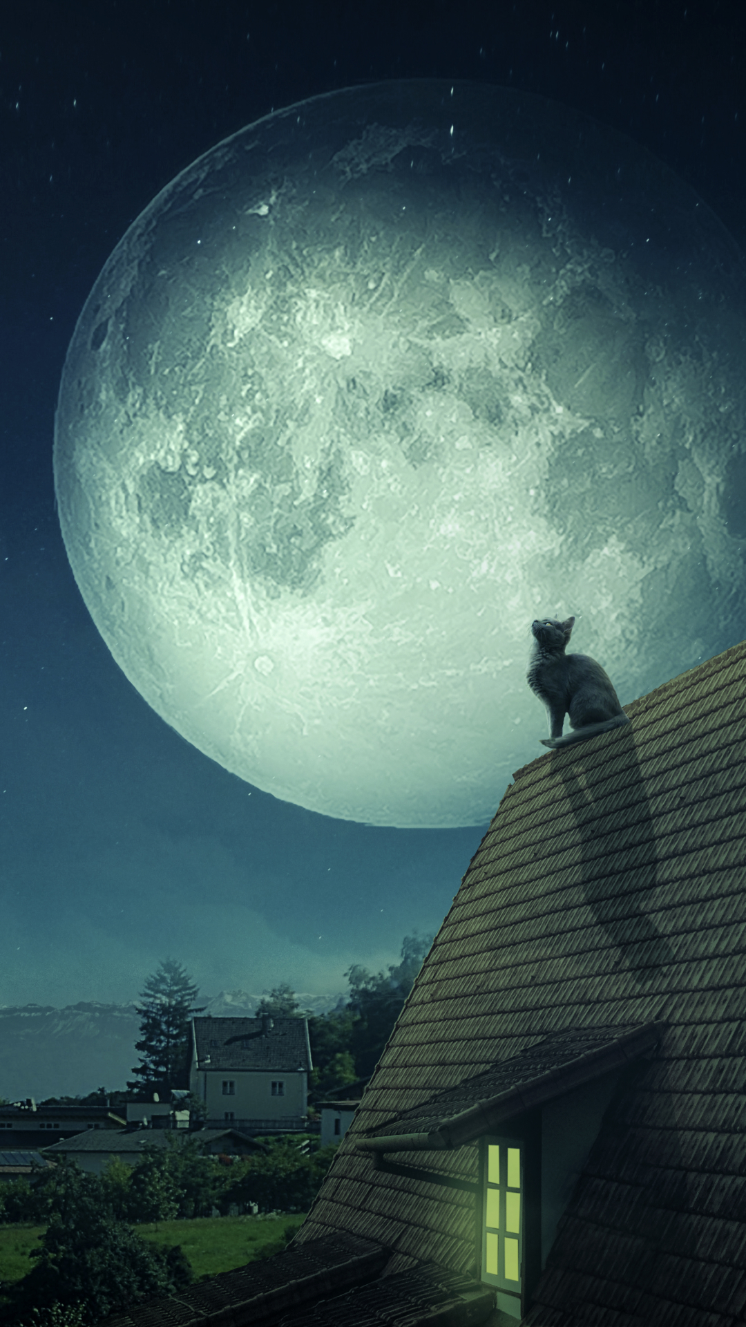 無料モバイル壁紙動物, ネコ, 猫, 月, 夜をダウンロードします。