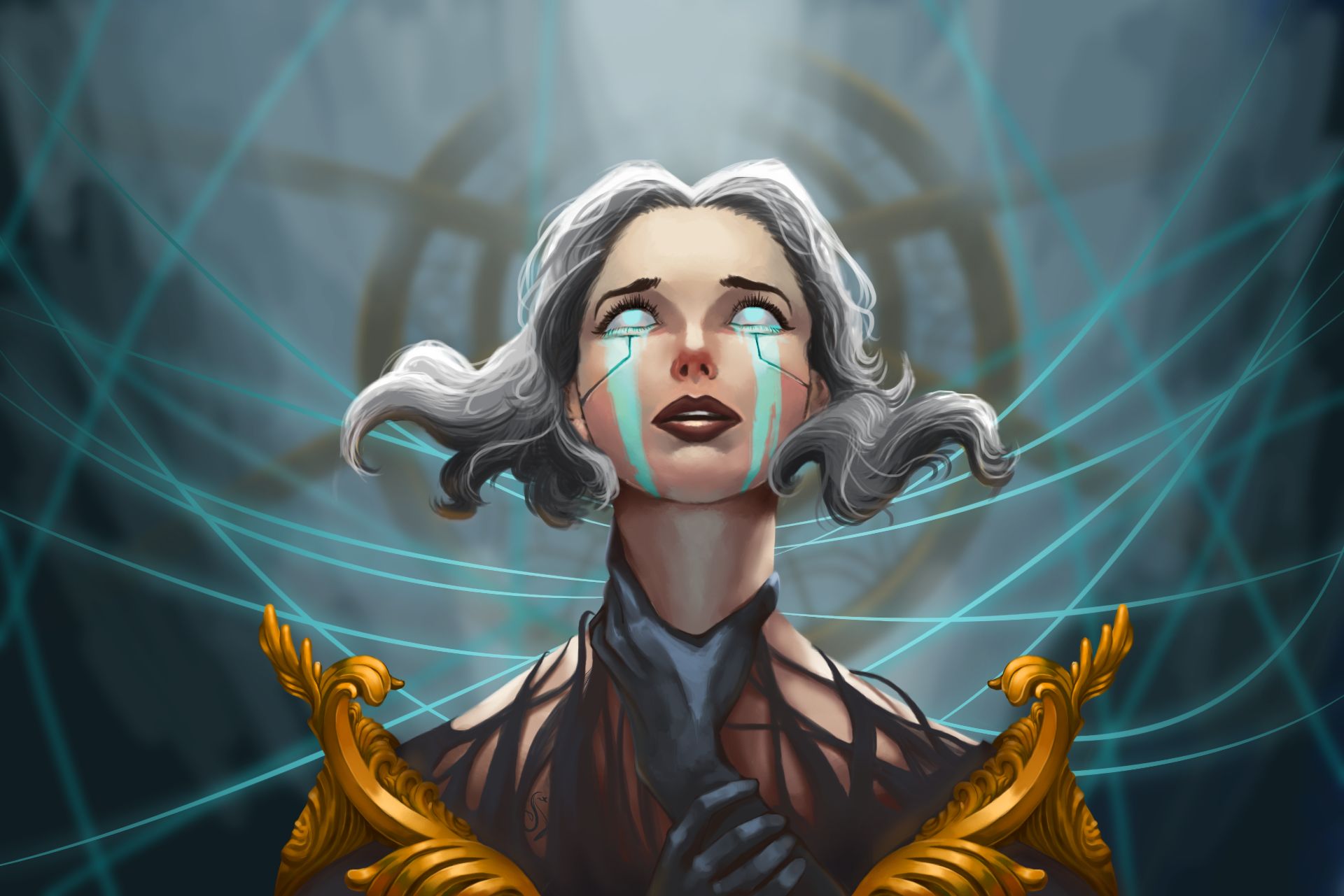 video game, league of legends, camille (league of legends), lipstick, tears, white hair