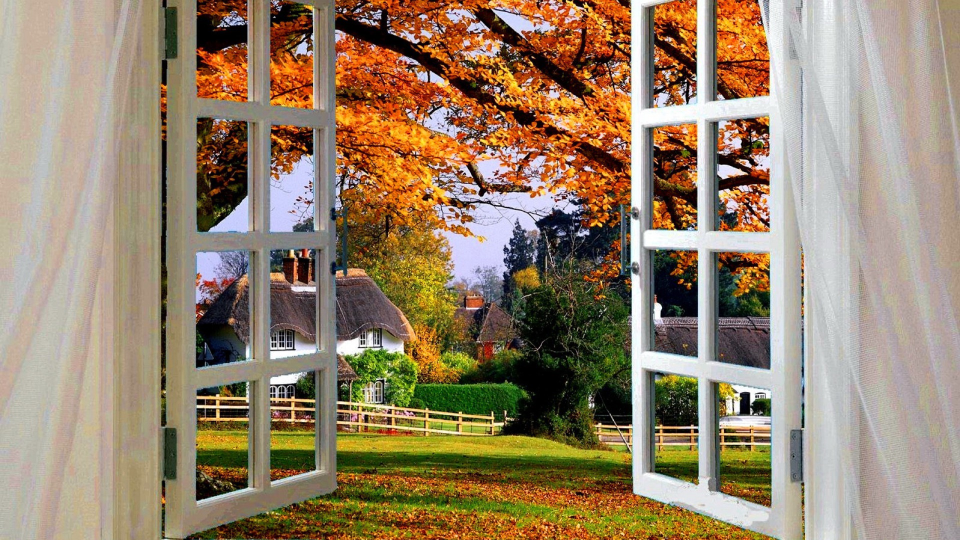 Скачать картинку Осень, Дом, Окно, Сделано Человеком в телефон бесплатно.