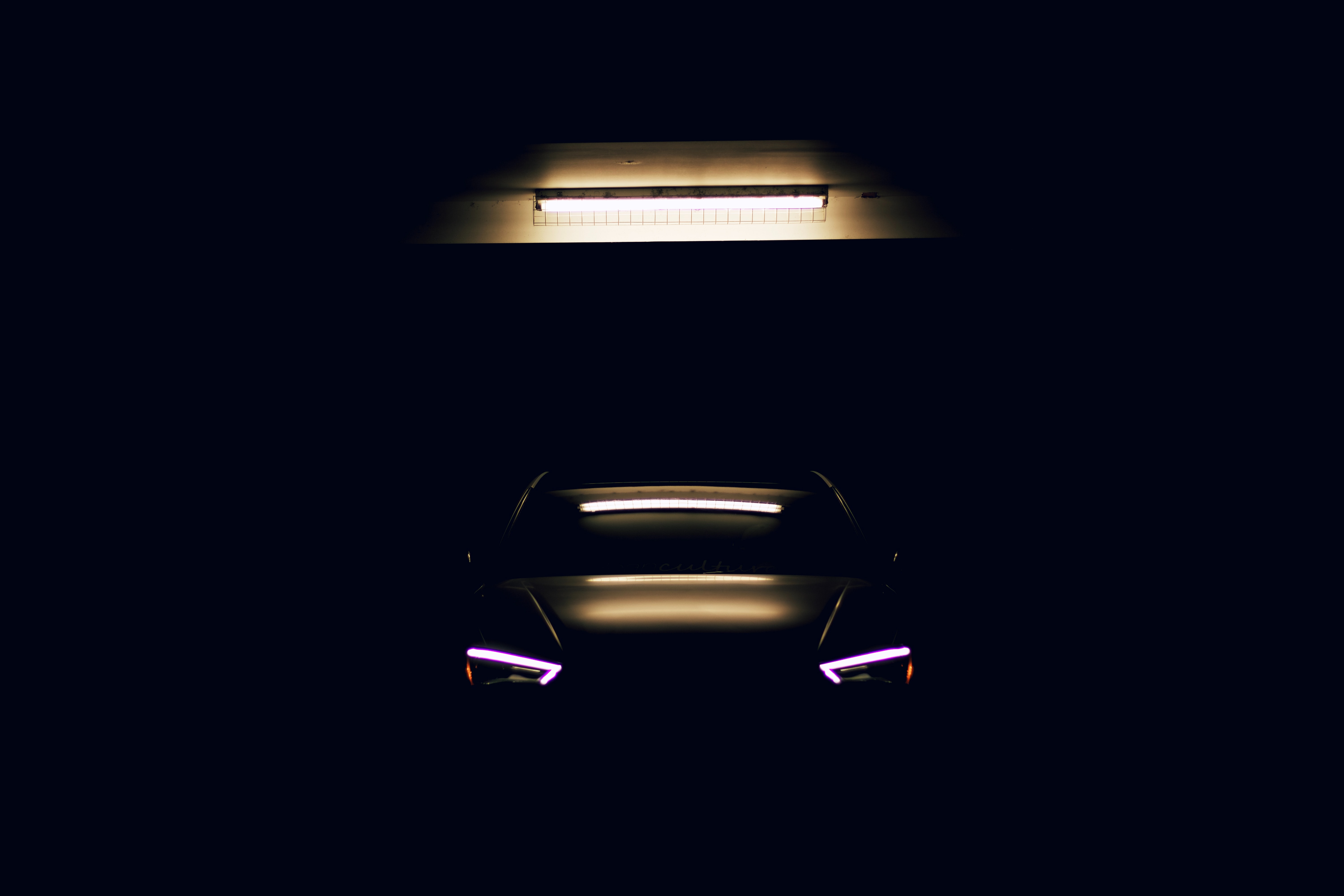 car, cars, lights, dark, front view, machine, glow, headlights Image for desktop