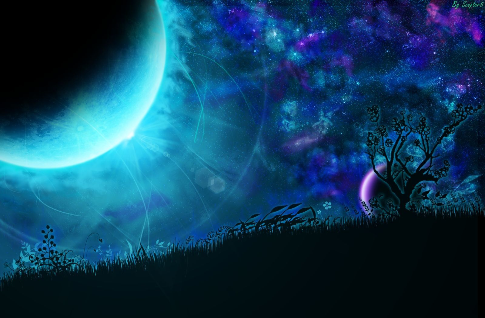 Laden Sie das Fantasie, Sterne, Mond, Himmel, Künstlerisch-Bild kostenlos auf Ihren PC-Desktop herunter