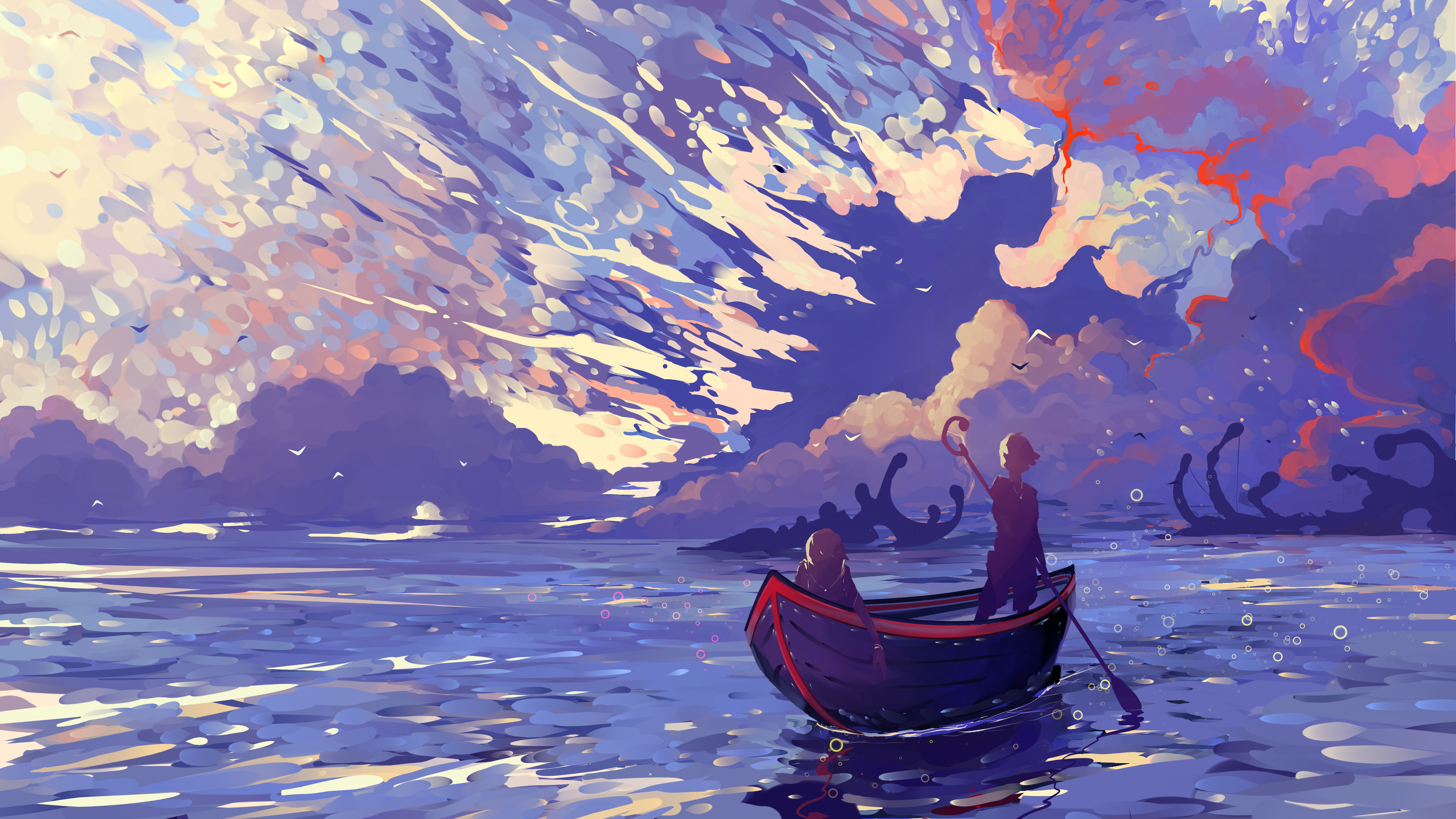 Download mobile wallpaper Fantasy, Sky, Sea, Boat, Ship for free.