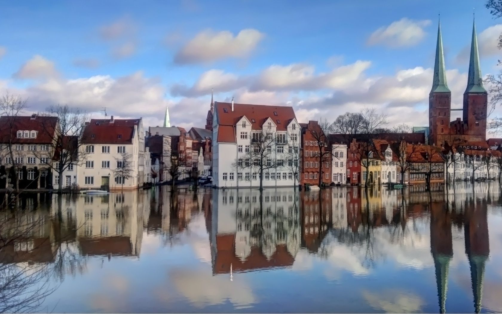 Free download wallpaper Cities, Water, Trees, Building, Reflection, Europe, Clouds, Sky on your PC desktop